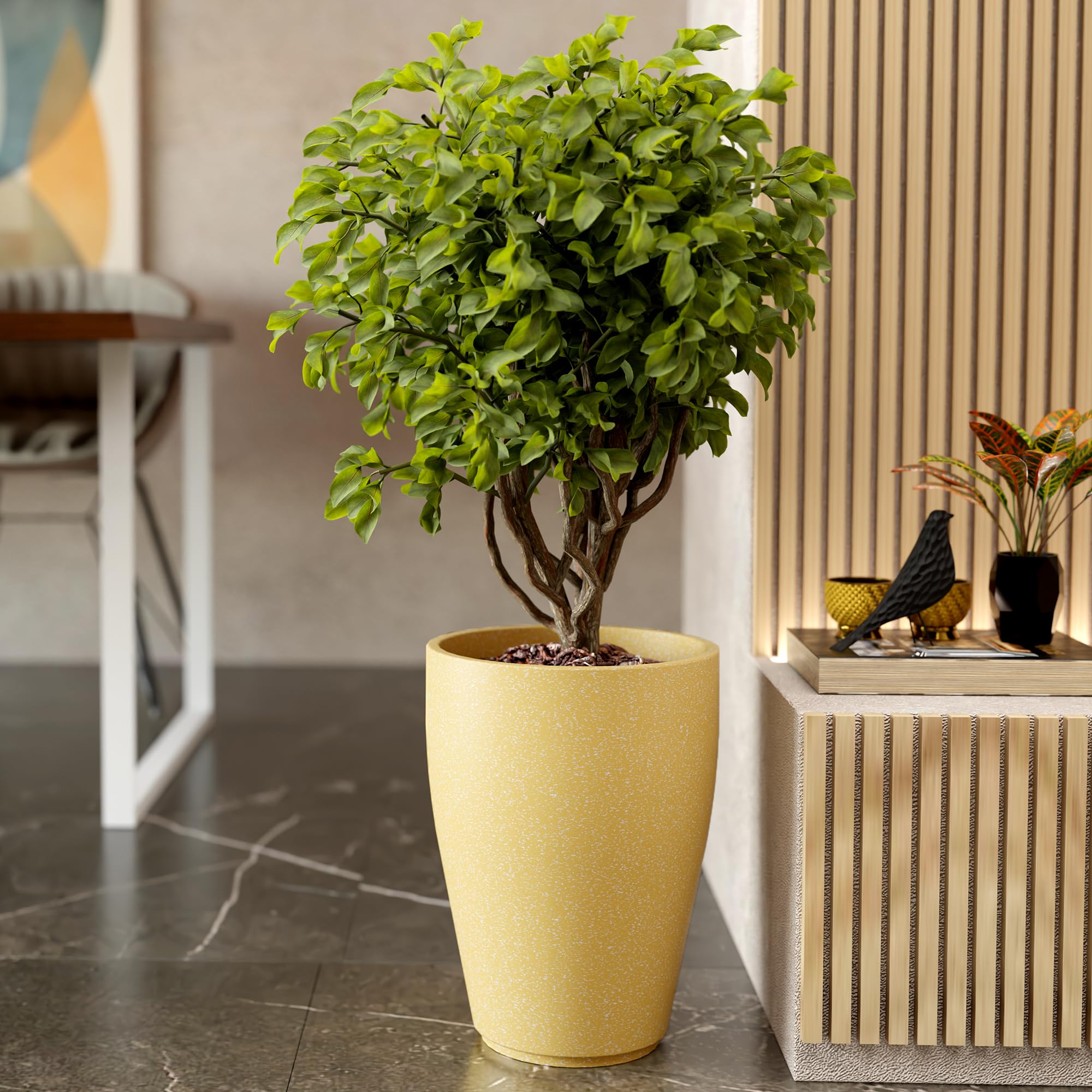 YUCCABE ITALIA FOXB VNR 18 INCH Pots for Plants Highly Durable Polymers Lightweight Indoor Outdoor Tall Flower Pot Gamla Tree Planter Container Planters for Living Room, Balcony,Garden, Beige 4