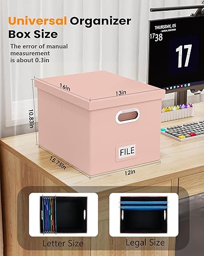 Vista 28 de Organizador de archivos en paquete de 2, caja archivadora portátil con tapa, compatible con carpetas tamaño carta/legal, organizador de documentos