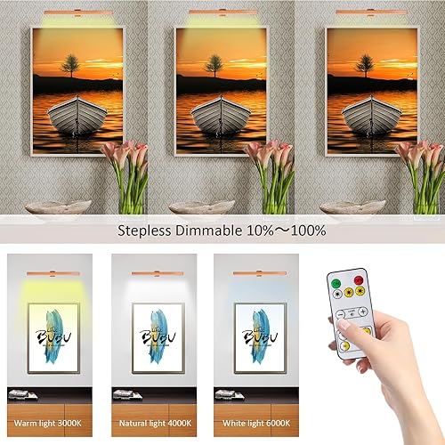 Miniatura 4 de MIOBLUE - Luz LED para Marco de Fotos Operada a Pilas con Control Remoto, Luz de 16 Pulgadas Recargable para Pinturas, Luz de Arte de Metal para