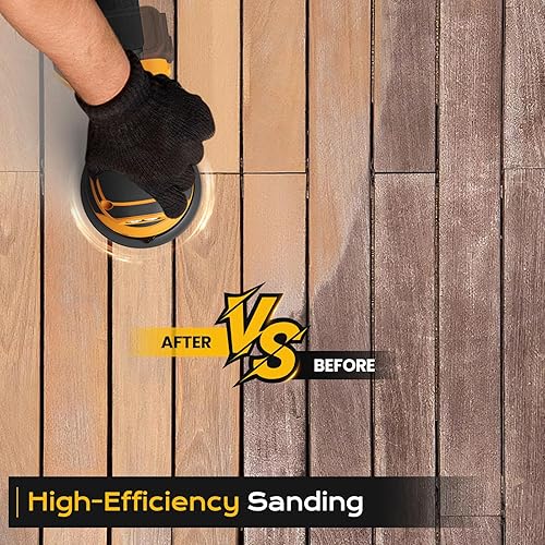 Miniatura 8 de Lijadora Orbital Aleatoria Inalámbrica Compatible con Dew 20V Max, Lijadora Orbital sin Escobillas de 5 Pulgadas con 19000 RPM 6 Velocidades