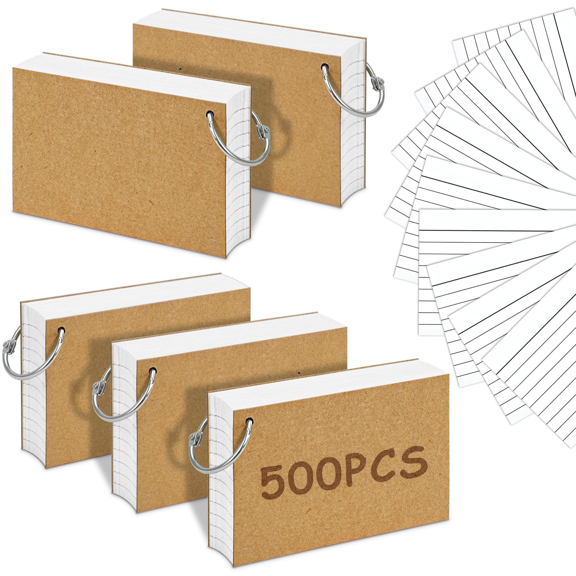 500PCS White Index Cards, 3x5 Inches Flash Cards with Ring, Lined on Both Side Notecards Ruled Study Card Flashcards Heavy Note Cards for Studying, Learning, School, College