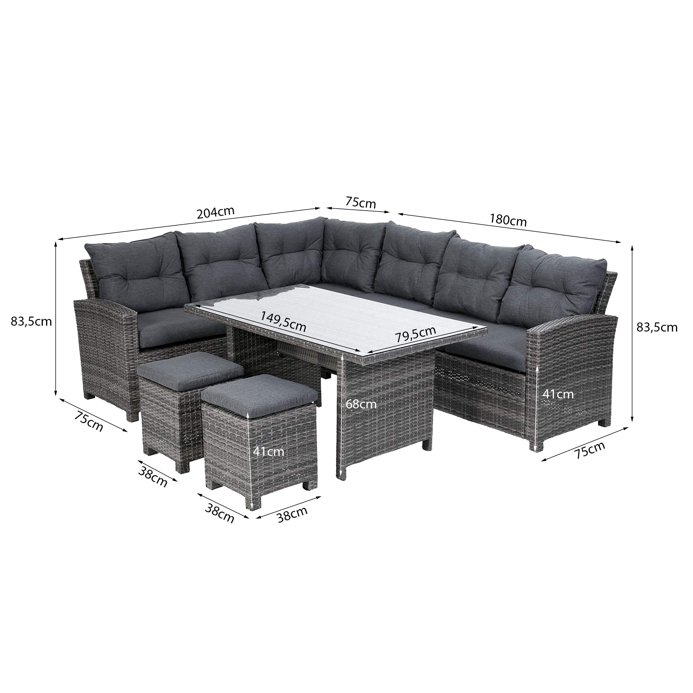 greemotion Ensemble Salon de Jardin d’Angle Tessin 5 Pièces, Canapé d’Angle Extérieur en Aluminium et Polyéthylène, Coussins en Polyester Inclus, Gris