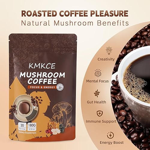 Miniatura 3 de Café de hongos, 6 hongos orgánicos con melena de león, reishi, cordyceps, shitake, trompeta King y cola de pavo, café instantáneo en polvo para