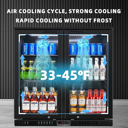 Miniatura 5 de Enfriador de barra trasera con 2 puertas de vidrio, refrigerador comercial de bar de 7.4 pies cúbicos, refrigerador de bebidas debajo del mostrador