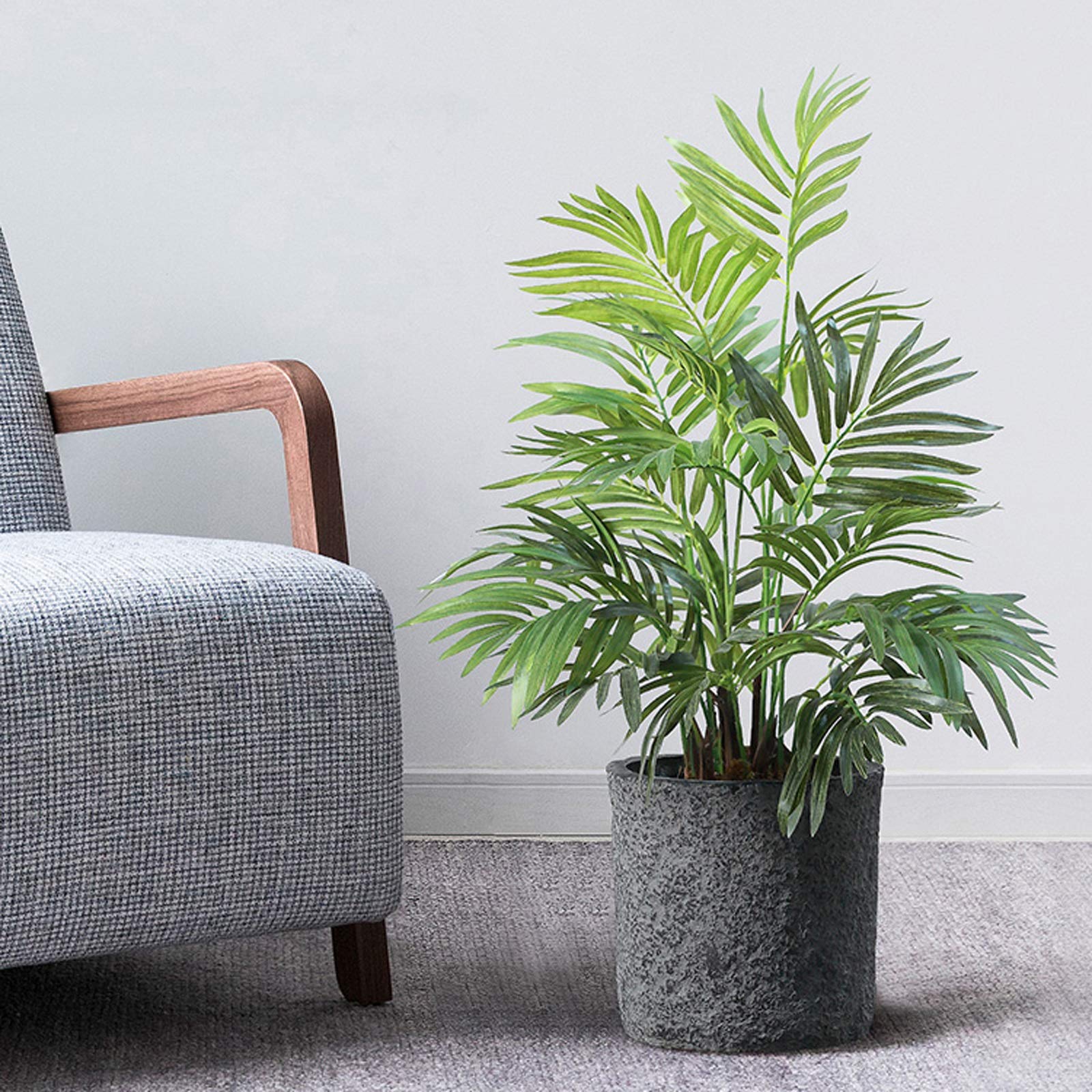 Piante finte 39,4" Pianta artificiale di palma con vasi di fiori grigi Decorazione Regalo perfetto per l'inaugurazione della casa Design ultra-reale, Piante artificiali verdi per la decorazione domest