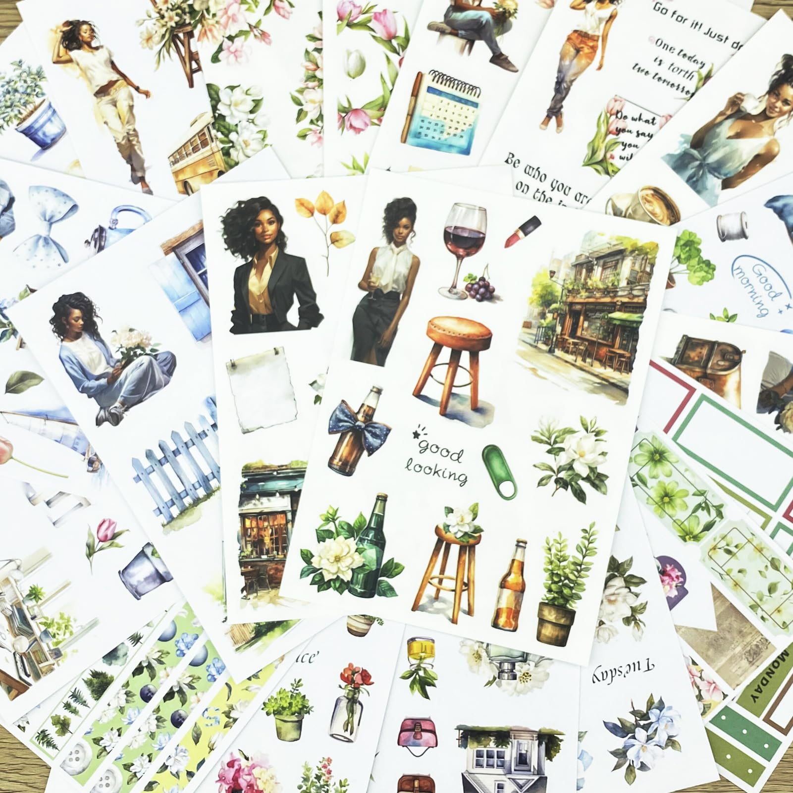 Książka z naklejkami w stylu vintage, efemeryda, 20 arkuszy, wstępnie wycięta książka z naklejkami do scrapbookingu, podwójne naklejki PET i Washi na artykuły do dziennika śmieci, naklejki z kwiatami