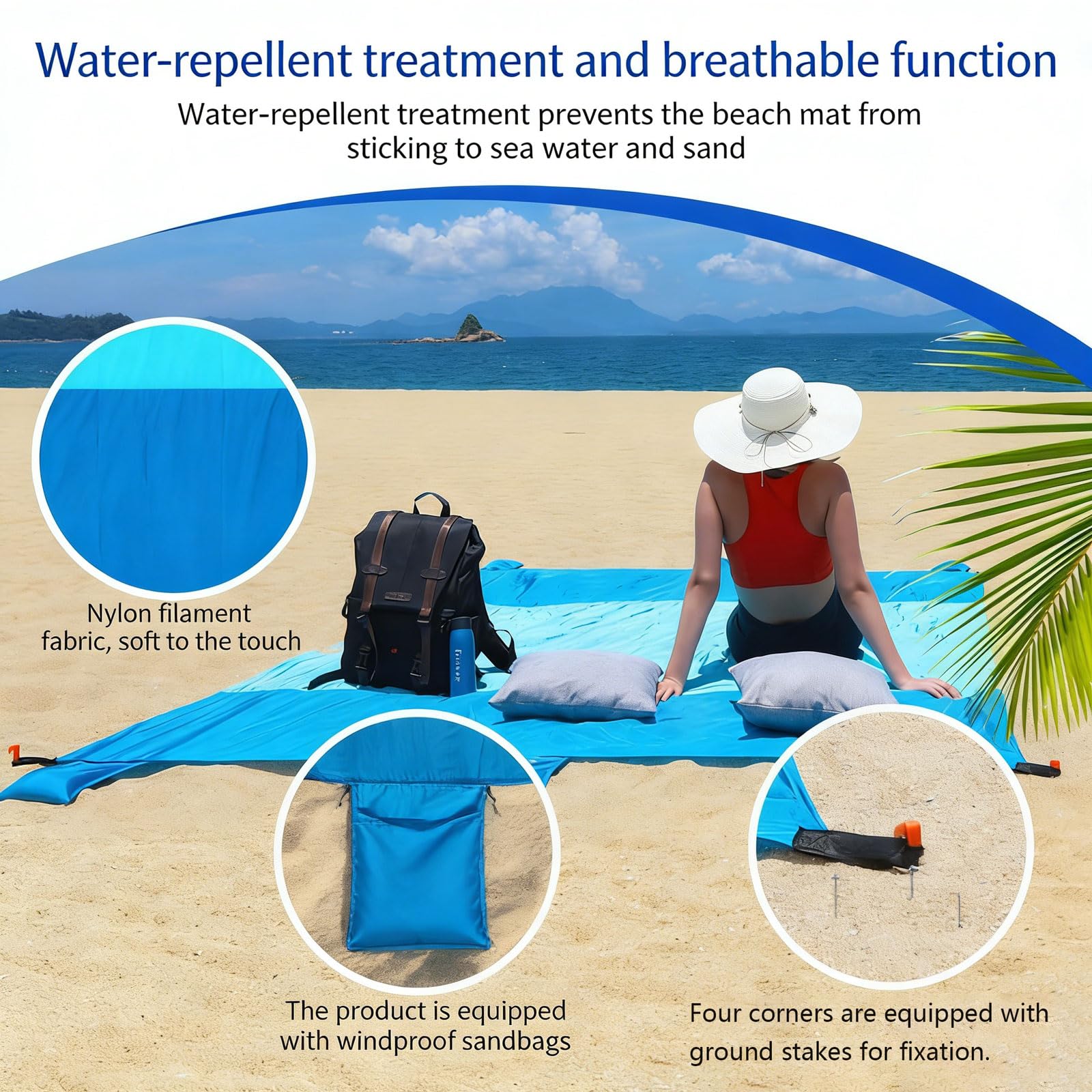 Couverture de pique-nique 116 x 108 pouces Couverture de plage Imperméable Pliable Tapis de Plage et pic Nique avec piquets de sol und Aufbewahrungstasche Léger et Lavable pour Plage,Parc,Voyage