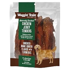 Waggin Train Smoked Chicken Jerky Tenders for Dogs with Turmeric and Human Grade Bone Broth Grain and Corn