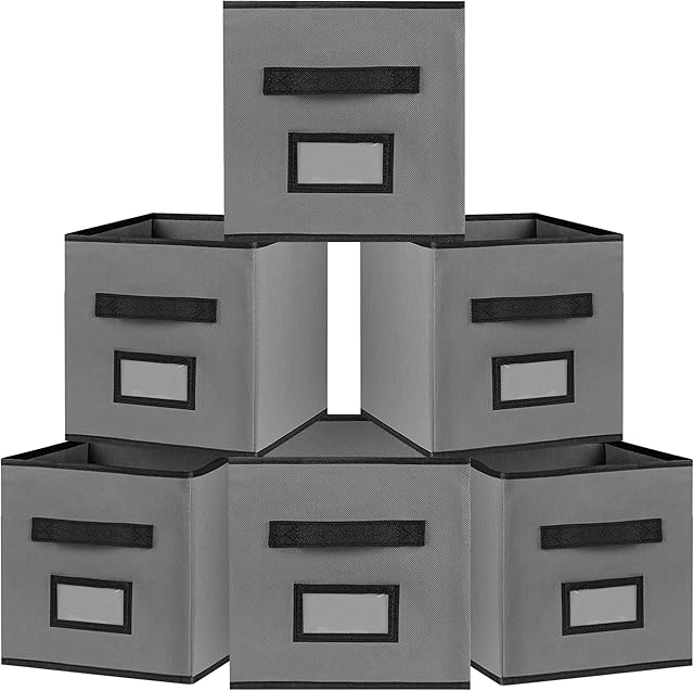 Tudefy Cube Storage Boxes | 25 x 25 x 25cm Storage Cubes with Name Card Holder | Foldable Storage Boxes for Shelves, Wardrobe, Kitchen, and Office (Set of 6)