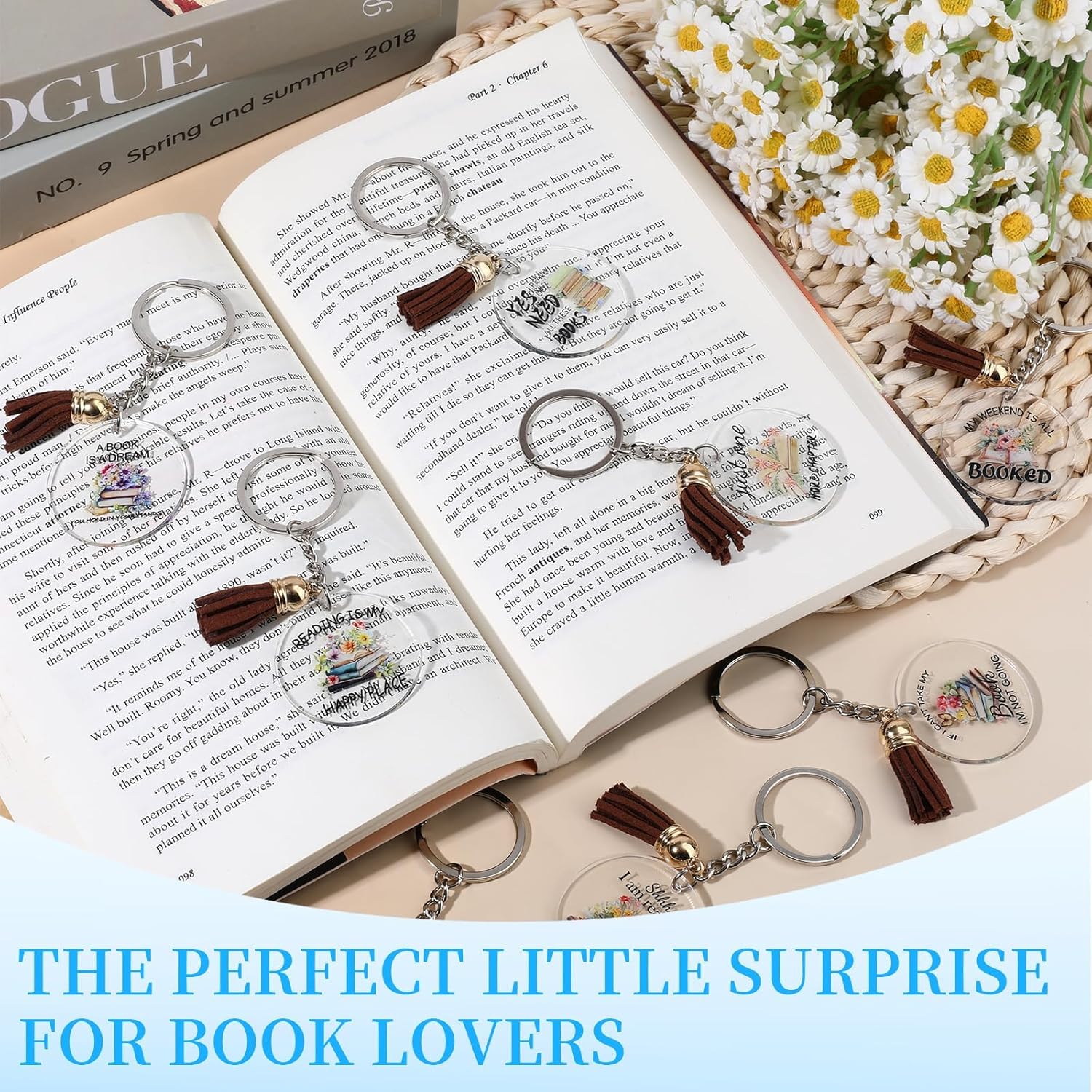 32PCS Book Club Gifts Book Lover Gifts Acrylic Keychains, Bookish Keychains Bulk with Tassel,Reading Accessories Party Favors Gift for Books Lover Women Bookworm Librarian - Image 5