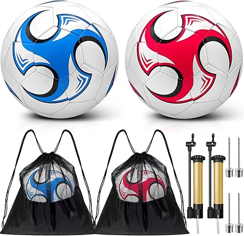 Miniatura 9 de Paquete de 2 pelotas de fútbol desinfladas con bomba para regalos de Navidad de 4 a 14 años, tamaño 3, tamaño 4, 5 artículos, ofertas a granel,