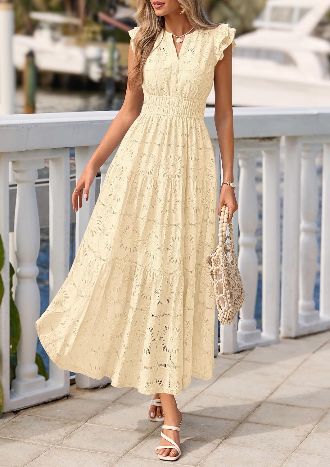 PRETTYGARDEN Womens Boho Maxi Dresses 2026 Summer Floral Lace Eyelet V Neck Spring Wedding Guest Dress Beach Vacation Clothes - Image 6