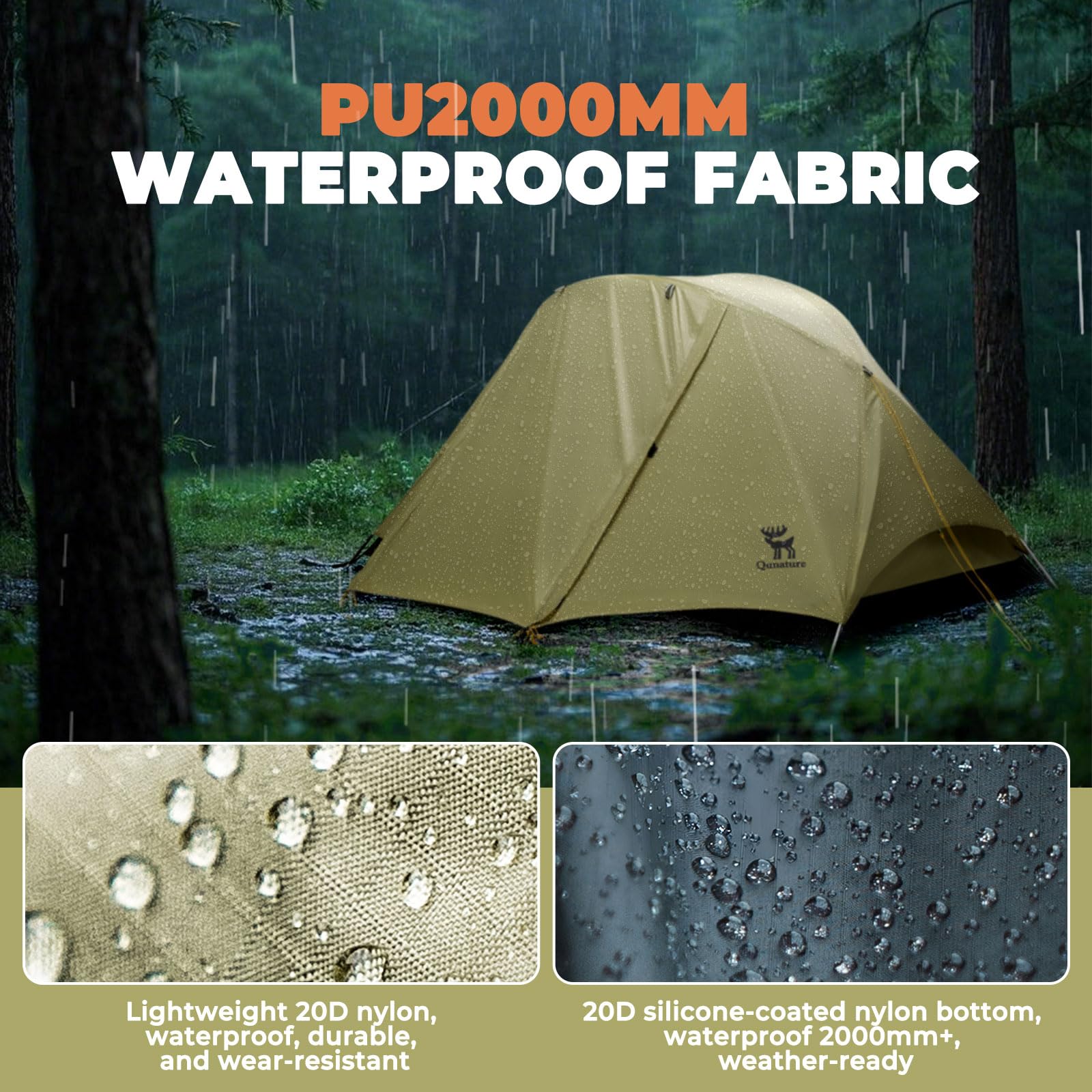 Qunature Camping Tent 2 People, Backpack Tent Waterproof