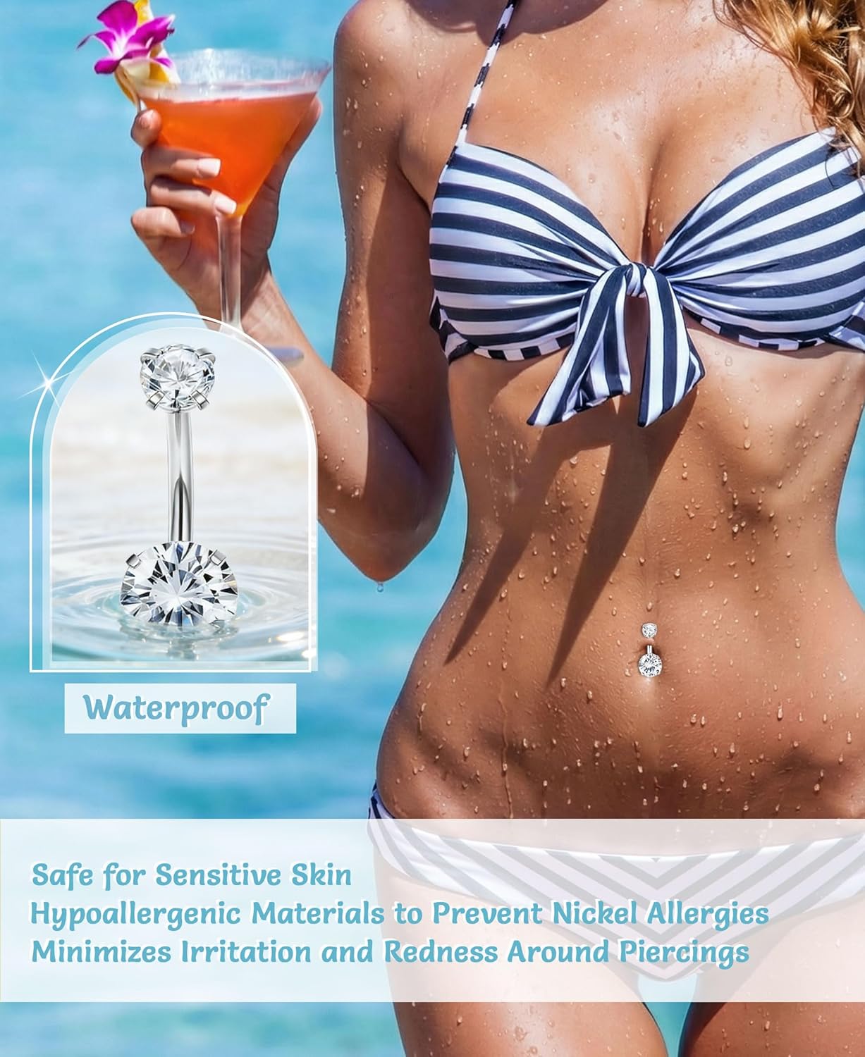 PLOMFOV Gold Belly Button Ring Surgical Steel Belly Rings for Women 14G Belly Button Piercing CZ Pearl Cute Navel Ring Belly Piercing Jewelry - Image 2