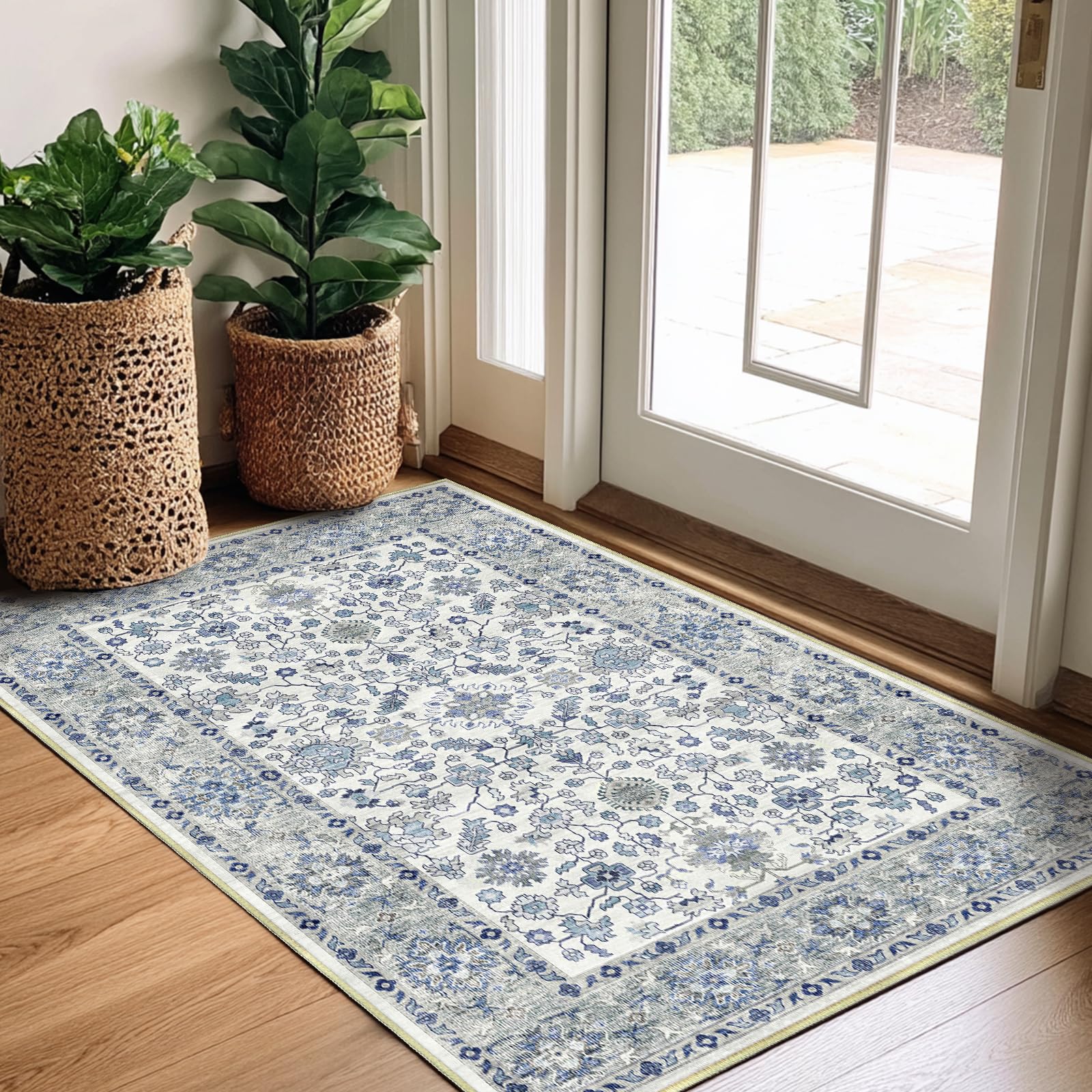 Area Rug for Living Room 2x3,Large Machine Washable Vintage Oriental Soft Carpet, Low Pile Thin Floor Area Rugs with Non Slip Backing for Office Door