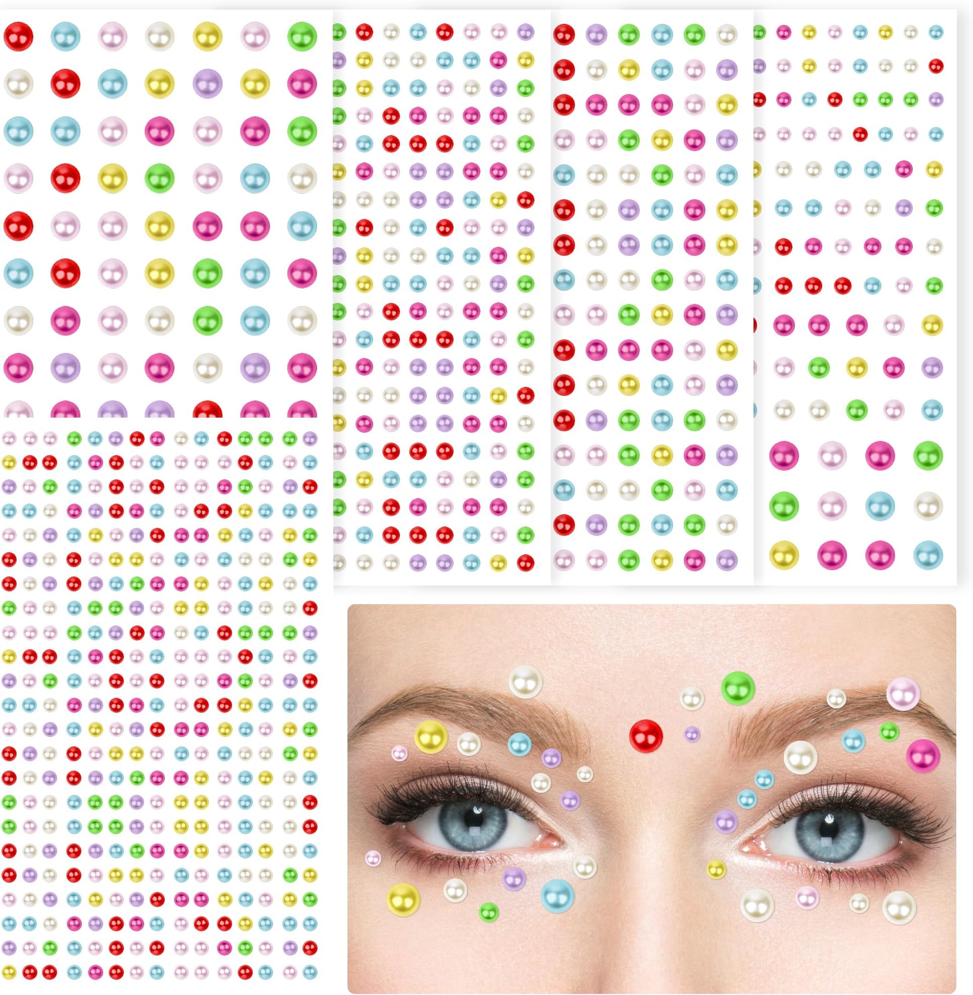 973Pcs Face & Hair Gems Stickers Fake Piercings– Self-Adhesive Face Jewels & Rhinestones for Eyes, Body, Makeup, Festivals – 3/4/5/6mm DIY Rave Accessories for Girls, Teens & Women (Color)