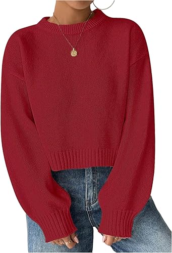 Verdusa Women's Ribbed Knit Sweater Crew Neck Long Sleeve Casual Loose Pullover 