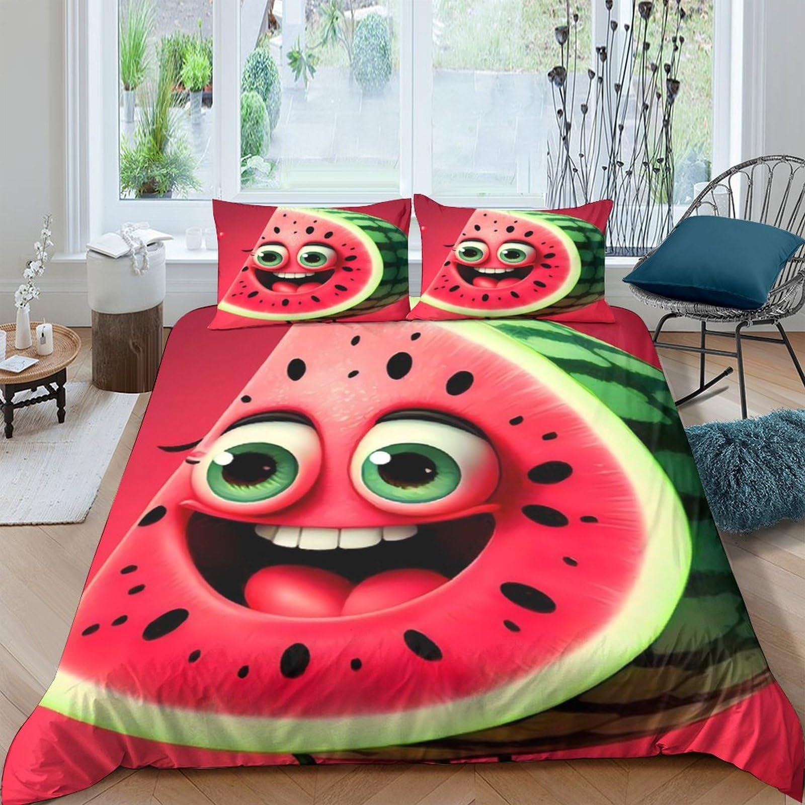 Ctjqhvkz Style-4 3D Printed Watermelon Cartoon Fitted Sheet Microfiber Red Green Fruit Bed Cover For Bedroom Dorm Mattress Decor Single（135X200cm）