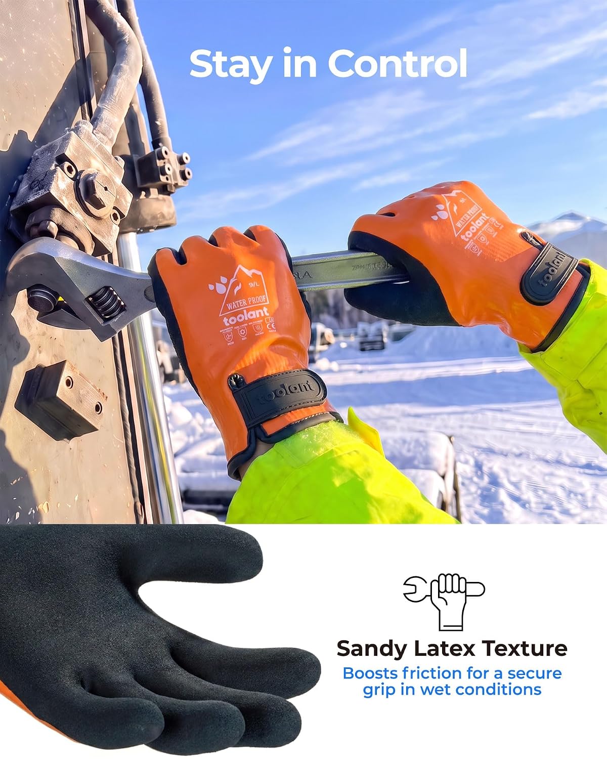 toolant 100% Waterproof Winter Work Gloves, Thermal Insulation with Grip image 4