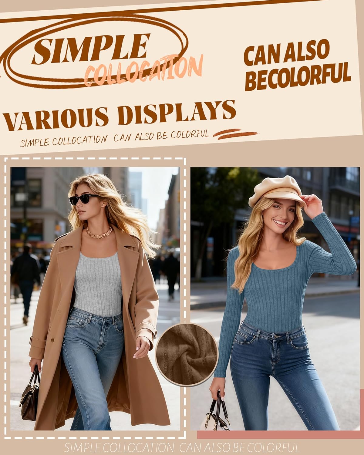 3 Pack Women's Long Sleeve Tops, Scoop Neck Ribbed Knit Shirt Slim Fit Pullover Sweater Casual Basic Thermal Shirt - Image 3