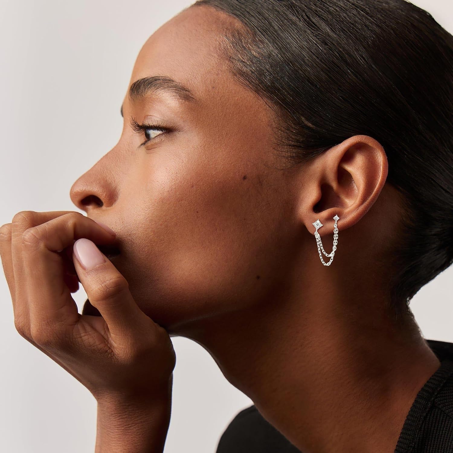 Freekiss Gold Chain Studs Earrings for Women Trendy: Hypoallergenic 14K Gold Plated Dangle Earrings Dainty Small Long Chain Earring Set Fashion Gold Jewelry for Women - Image 3