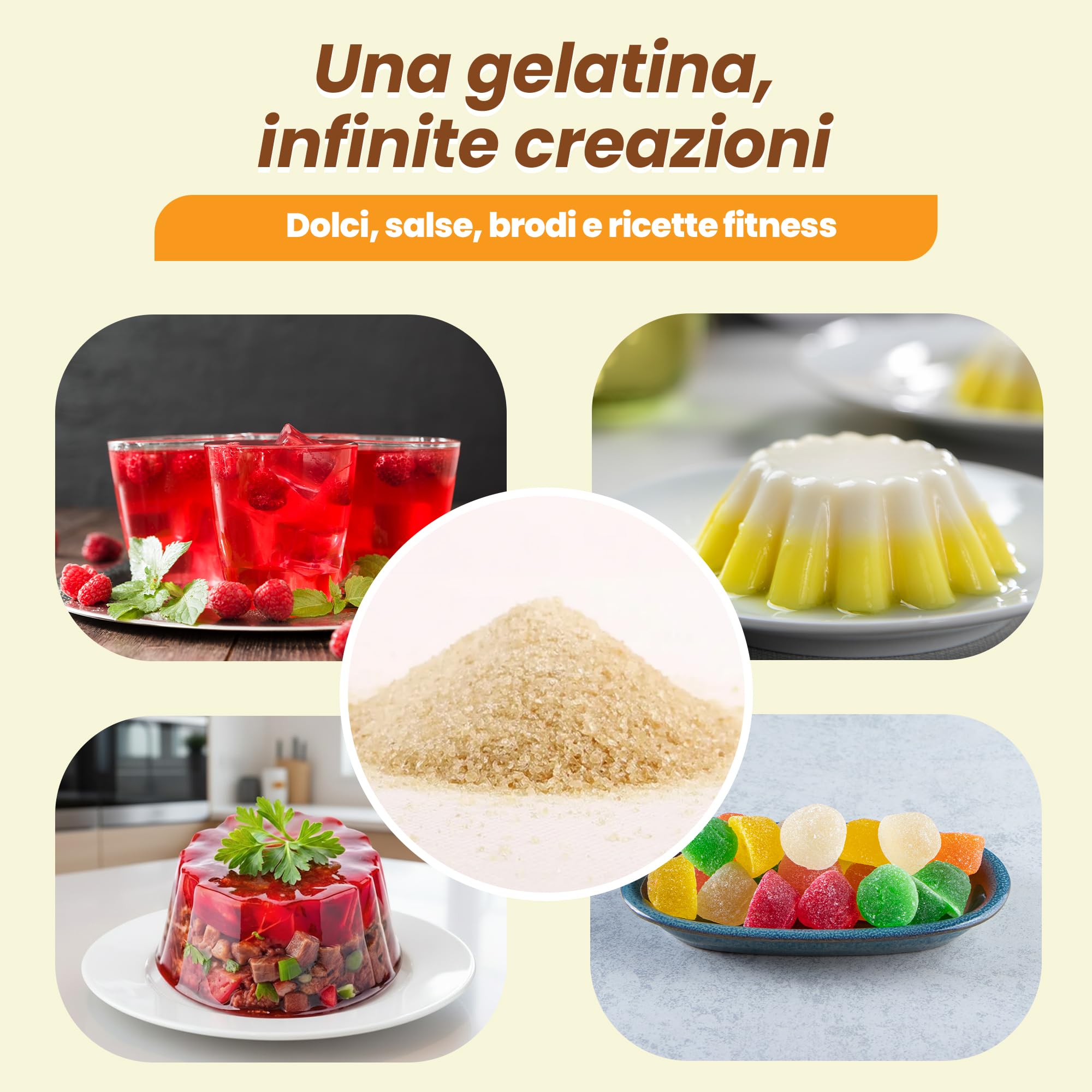 Gelatina Bovina in Polvere Snadi | 1 kg | Senza Sapore, 100% Pura e di Qualità Professionale | Perfetta per Pasticceria, Dolci, Gel, Salse e Preparazioni Salate | Facile da Sciogliere