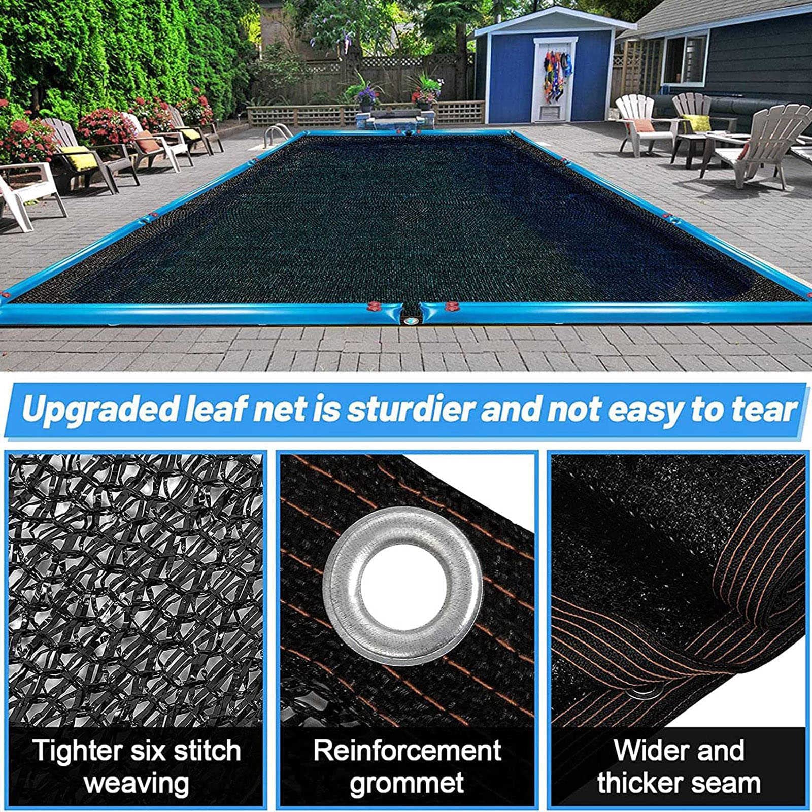 Copertura per rete fogliare per piscina a maglia fine - Rete fogliare rettangolare per piscine interrate - Copertura di sicurezza per piscina autunnale invernale Rete di protezione per piscina facil