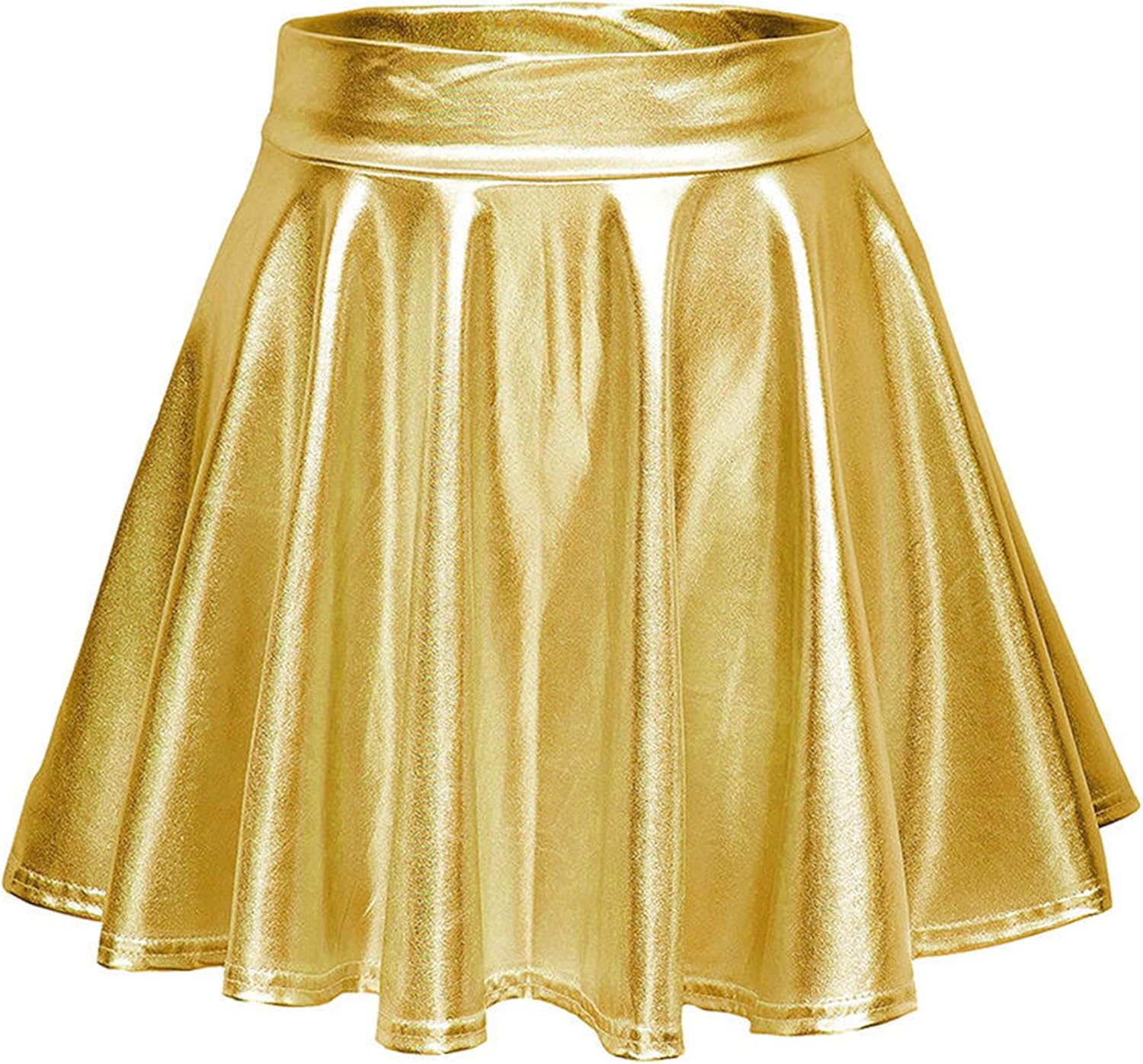 Women's Shiny Metallic Pleated Skater Skirt Short Flared A-Line Skirts Classic Sparkly Skirt Costume - Image 3