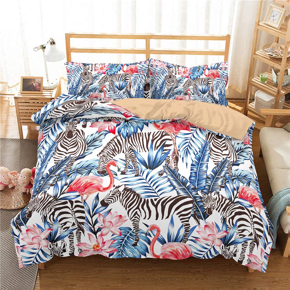 Copripiumino E Federa Fenicotteri In Cotone Poliestere-taglia Unica Matrimoniale Con Chiusura Lampo Chiusura Antiallergica Set Biancheria Da Letto (Double(200x200cm),Style 06)