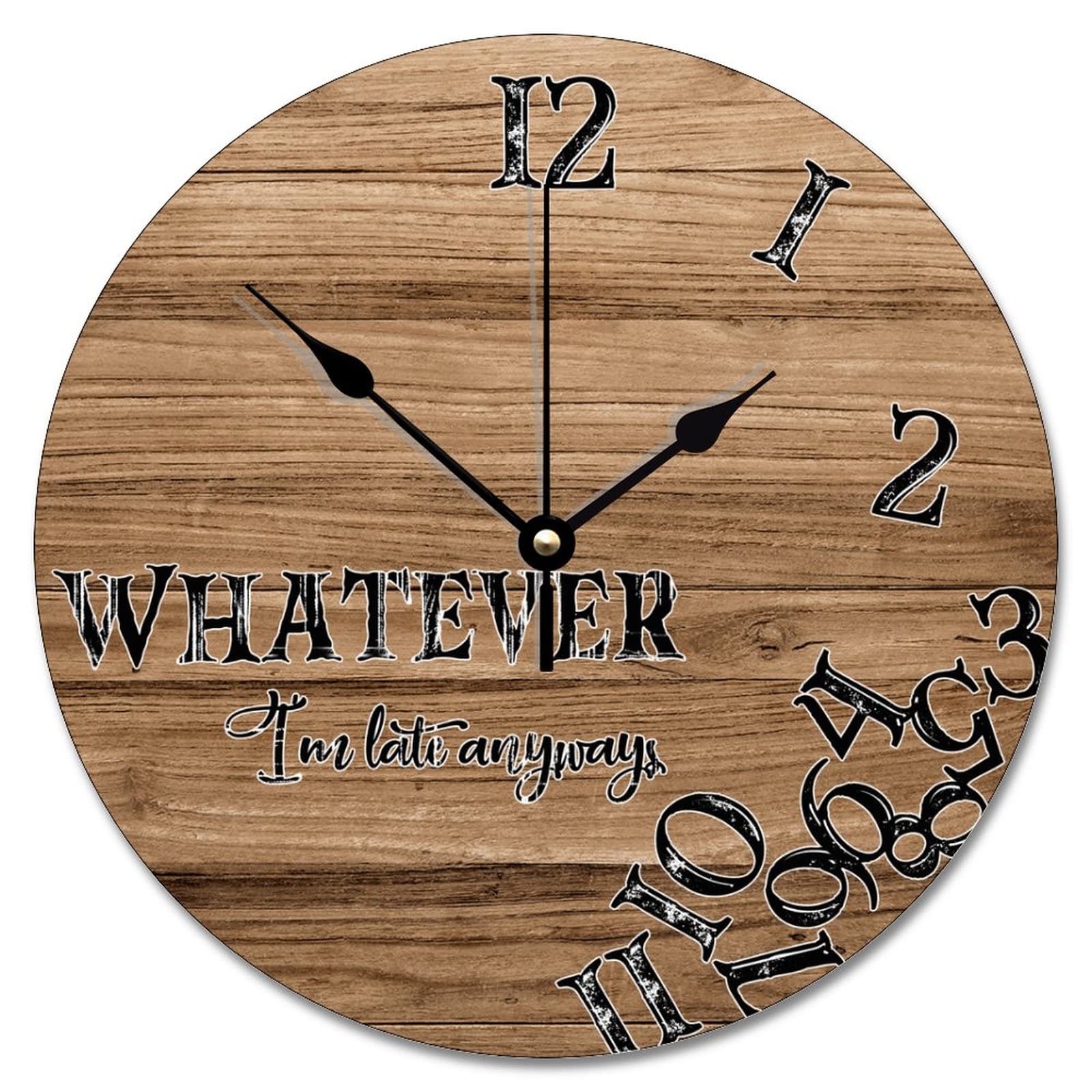 Horloge murale rustique à suspendre motif grain de bois marron