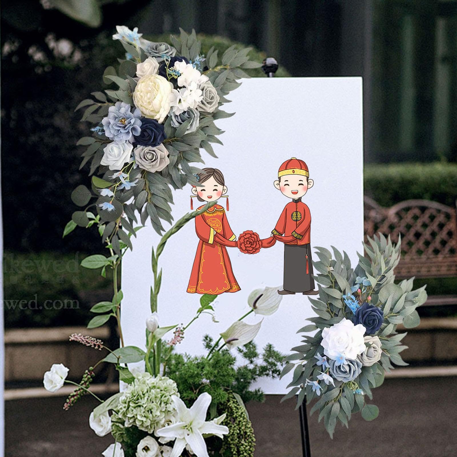 Fenteer Hochzeitsbogen-Blumen-Set für die Haustür, Blumengirlande, Hochzeitsdeko, Wandarrangement, Frühling, künstliche Blumengirlande für den Schreibtisch, Blau
