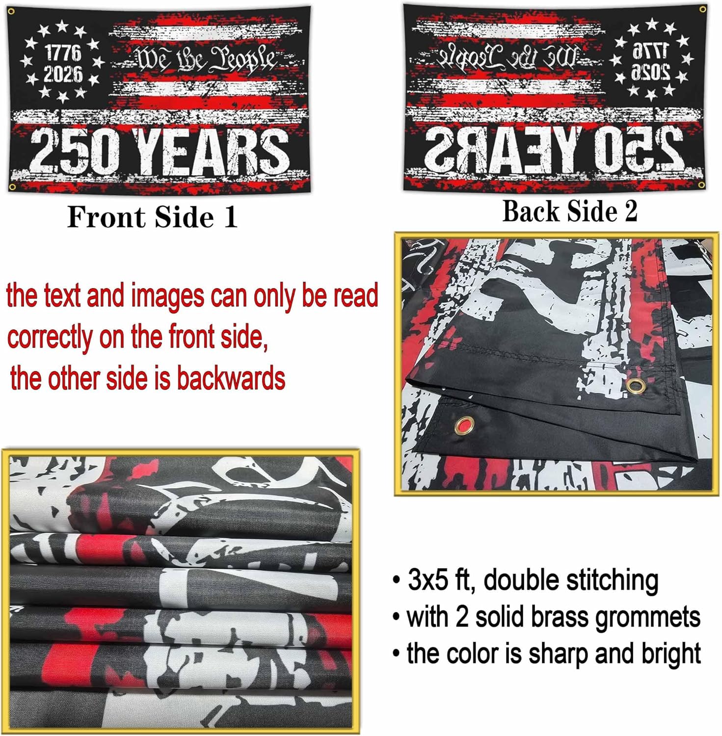 250 Anniversary USA Flag 250th Years America Anniversary Flag Patriotic 4th of July We The People 1776 American Flags for Outside 3x5 Ft Betsy Ross Outdoor Yard Banner Decorations - Image 7