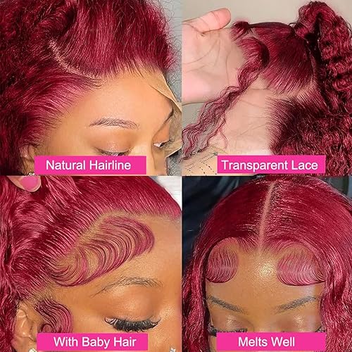 Miniatura 4 de NKTU Pelucas de cabello humano ondulado profundo con encaje frontal de densidad 180 sin pegamento para mujeres, pelucas de encaje frontal