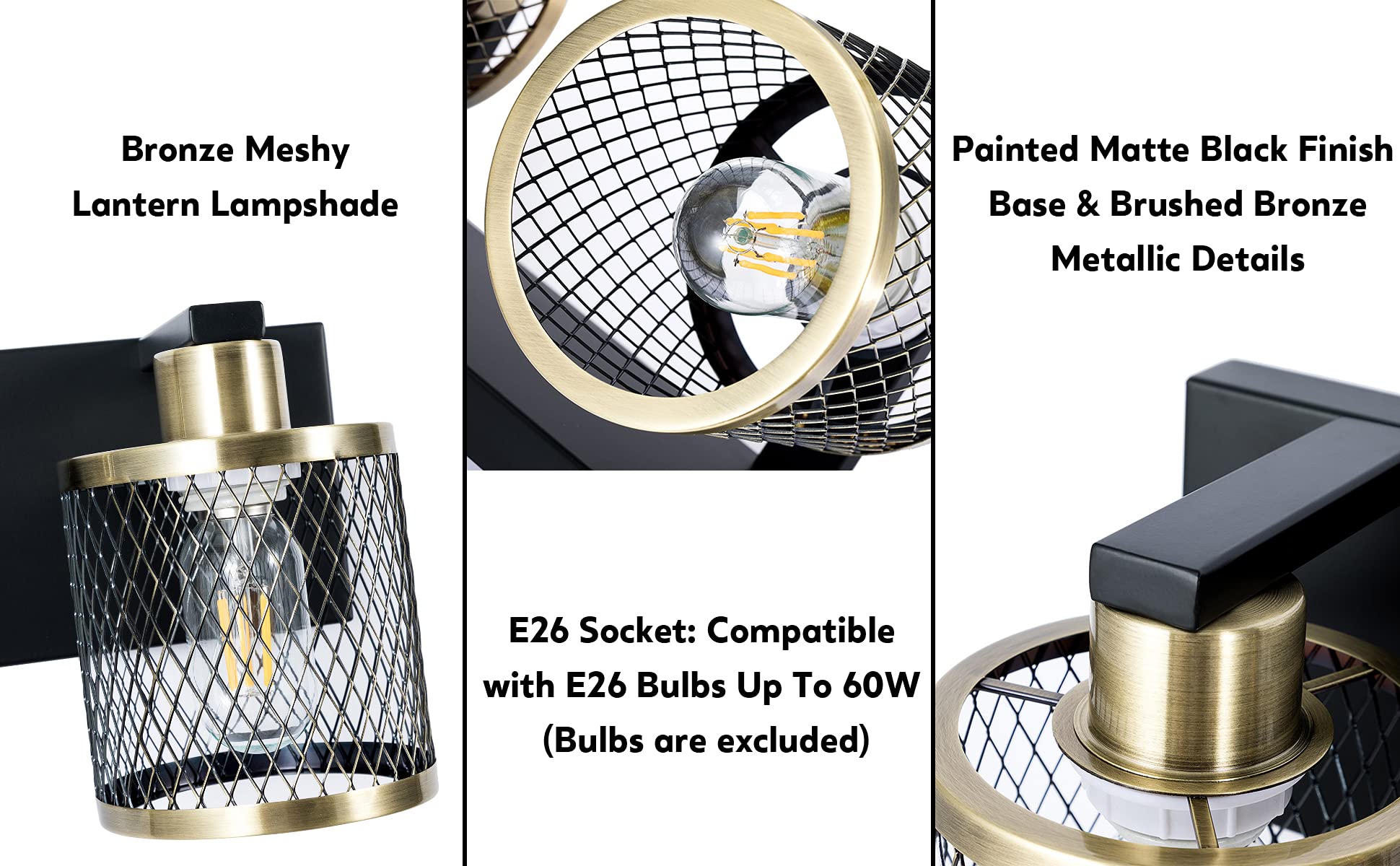 Bathroom Lighting Fixtures Over Mirror 28 inch Vanity Light Fixtures Bronze Vintage Meshy Lantern Design E26 Base Socket Wall Lamp (4 Lights)