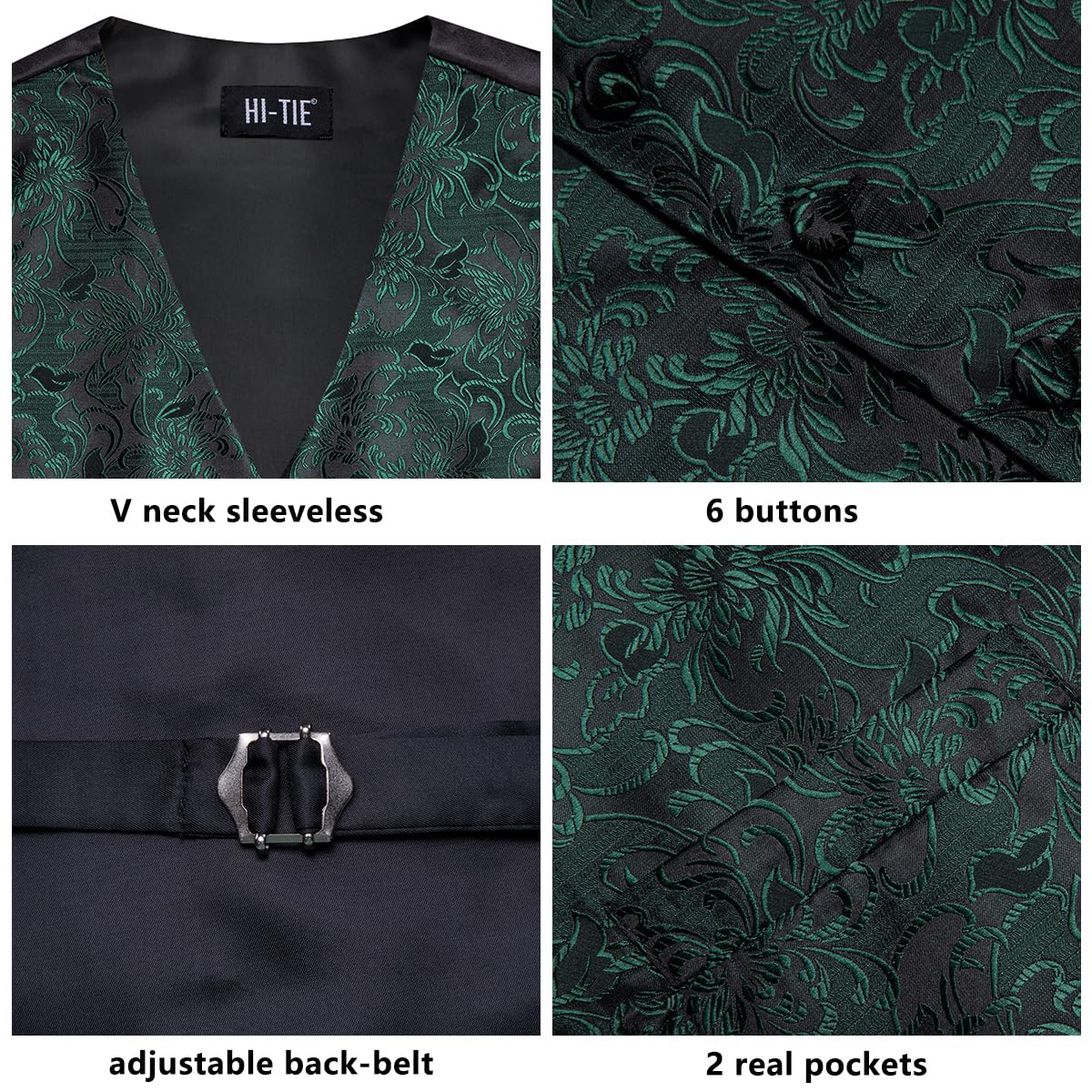 Hi-Tie Ensemble gilet de costume pour homme - Gilet formel cachemire jacquard - Pour fête de mariage
