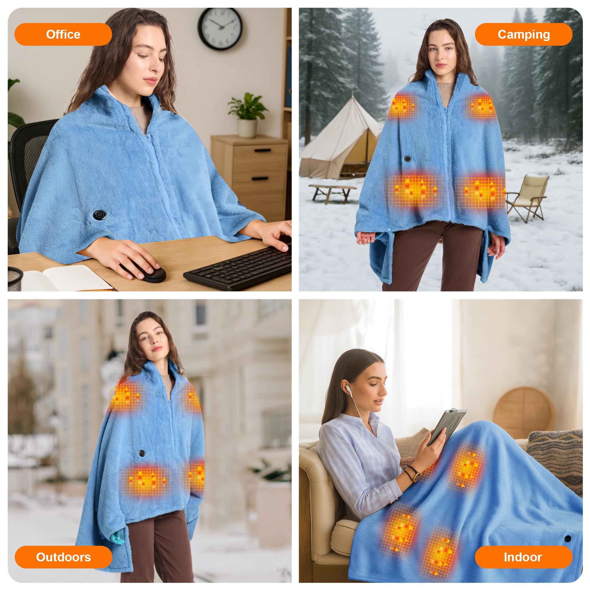 Kabellose Heizdecke mit Akku, 160x90cm Flanell Wärmedecke, 3 Heizstufen für Rücken & Nacken, Waschbar - Ideal für Zuhause, Büro & Camping