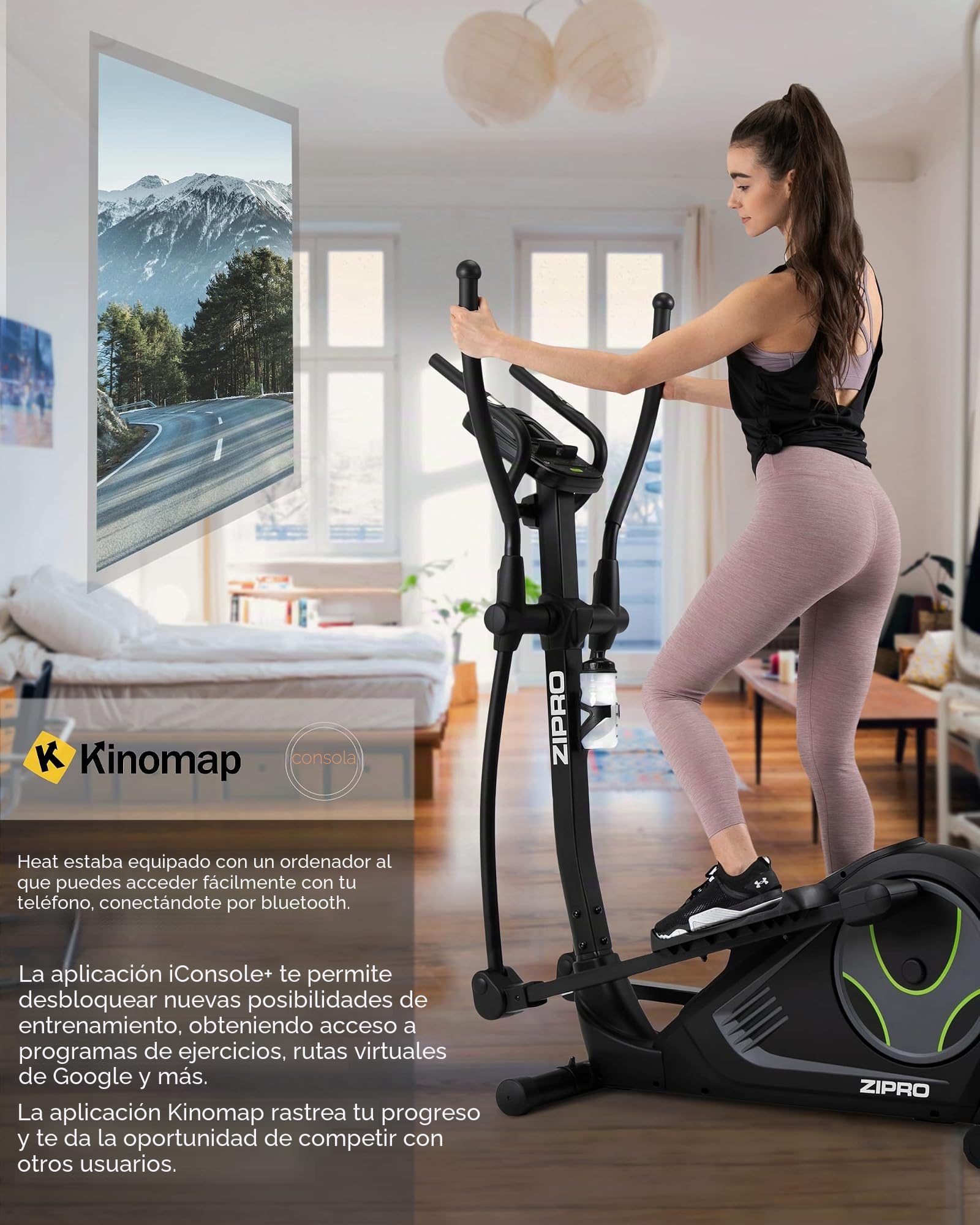 Zipro Elíptica Heat, Resistencia de hasta 150 kg, Ideal para el hogar, Equipo de Entrenamiento Cardiovascular, máquinas de Ejercicio, Entrenador doméstico, 32 Niveles de Resistencia