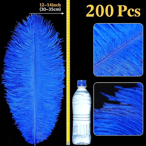 Miniatura 8 de Tigeen 200 plumas de avestruz a granel, plumas de avestruz naturales grandes de 12 a 14 pulgadas para bodas, fiestas, centros de mesa, manualidades,