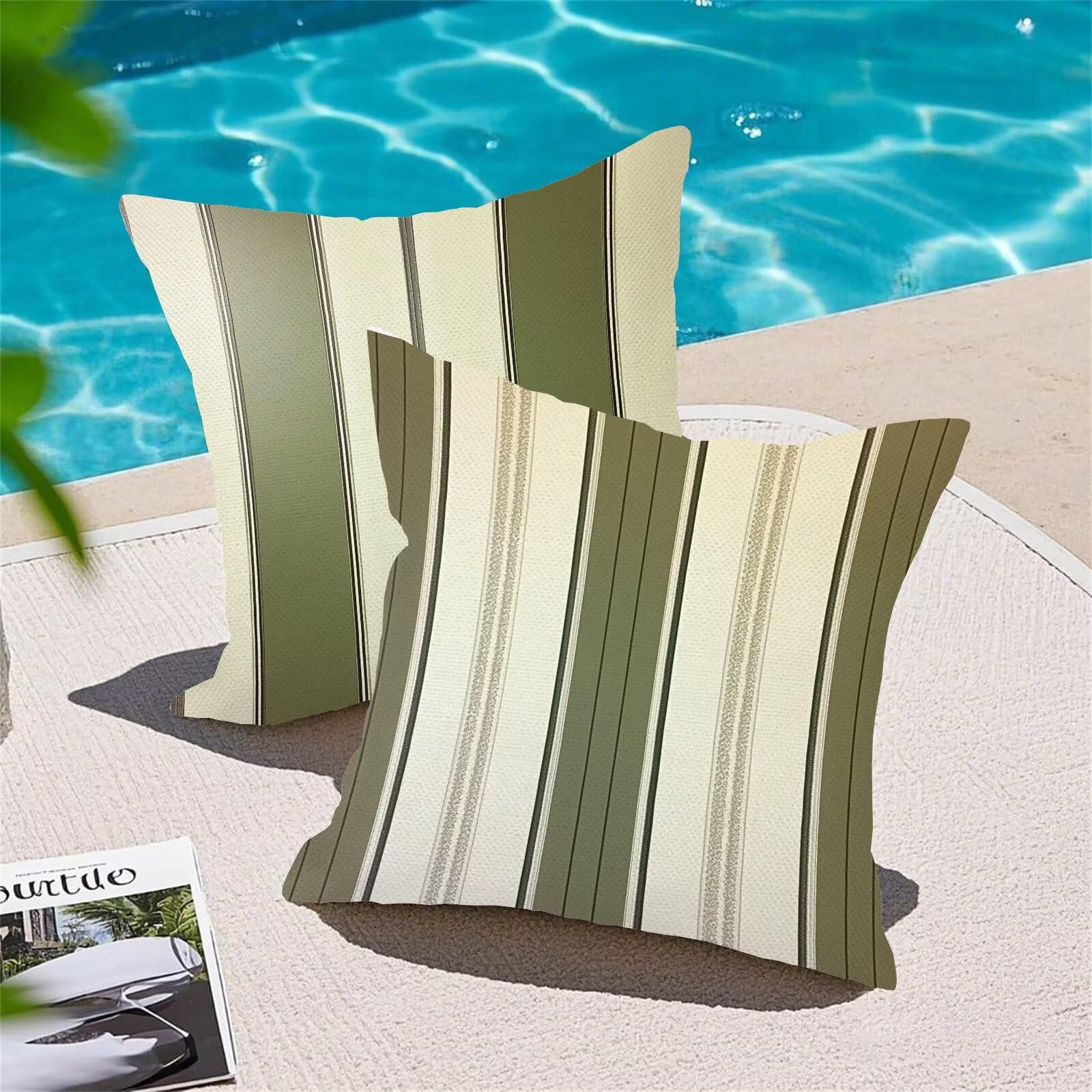 Fundas Cojines 65 x 65 cm Juego de 4 Cojines Exterior, Verde Rayas (4) Lino Impermeable Sofa Fundas Cojin de para Sofá, Sala, Estar, Jardín, Coche, Decoración Del Hogar, con Cremallera Oculta m-421