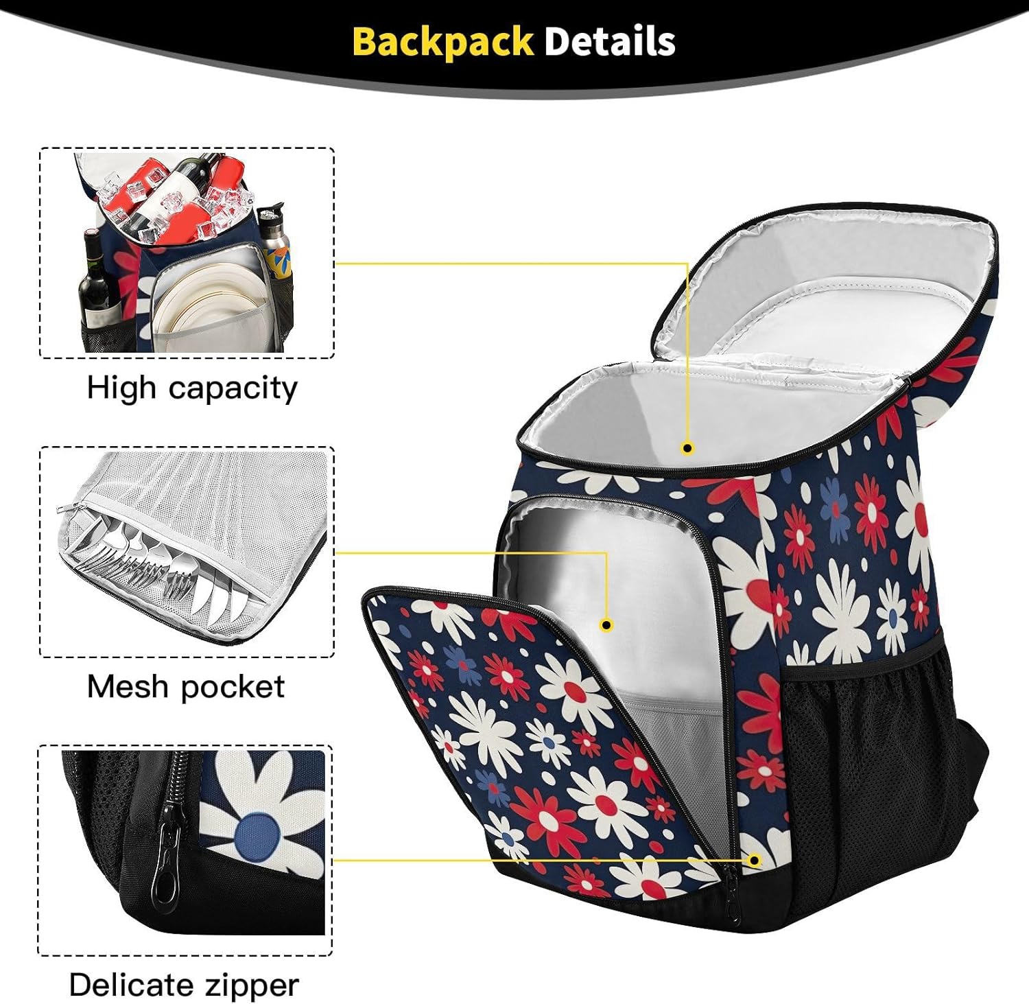 Colorful Daisies Cooler Backpack 36 Cans Leakproof Waterproof Backpack Cooler Bag Beach Accessories for Women and Men Travel Camping Fishing Backpack