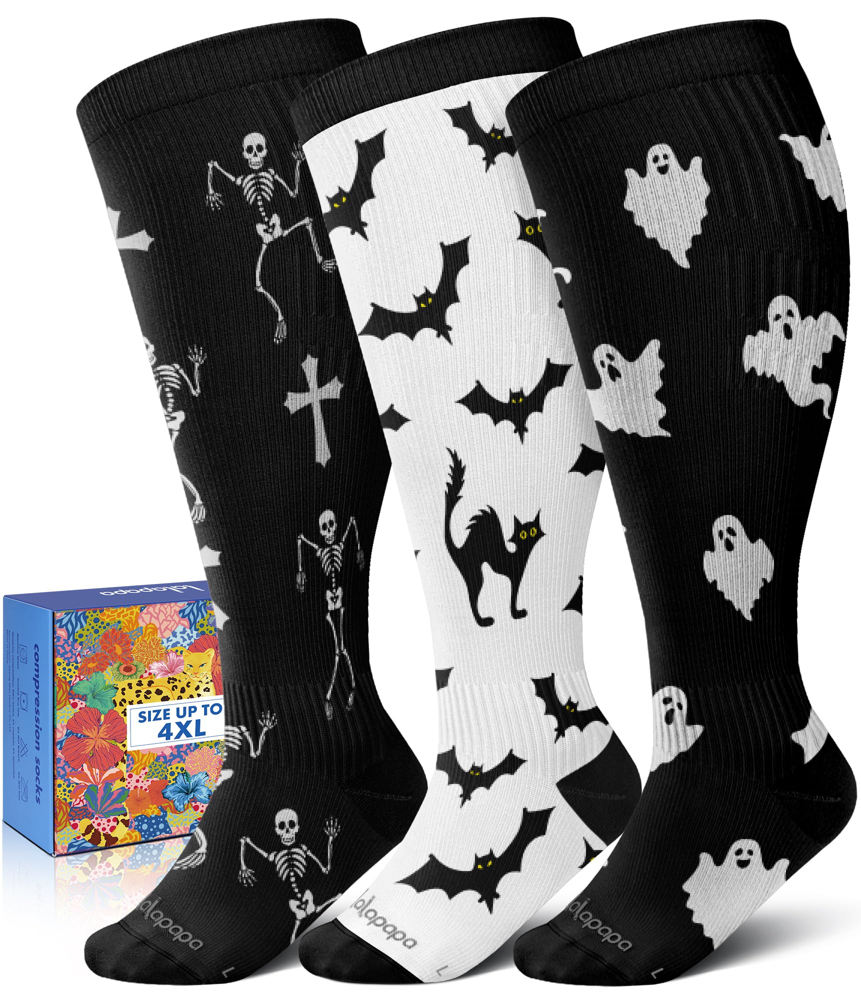 3-Pair Wide Calf Compression Socks for Women 20-30mmHg Graduated Support