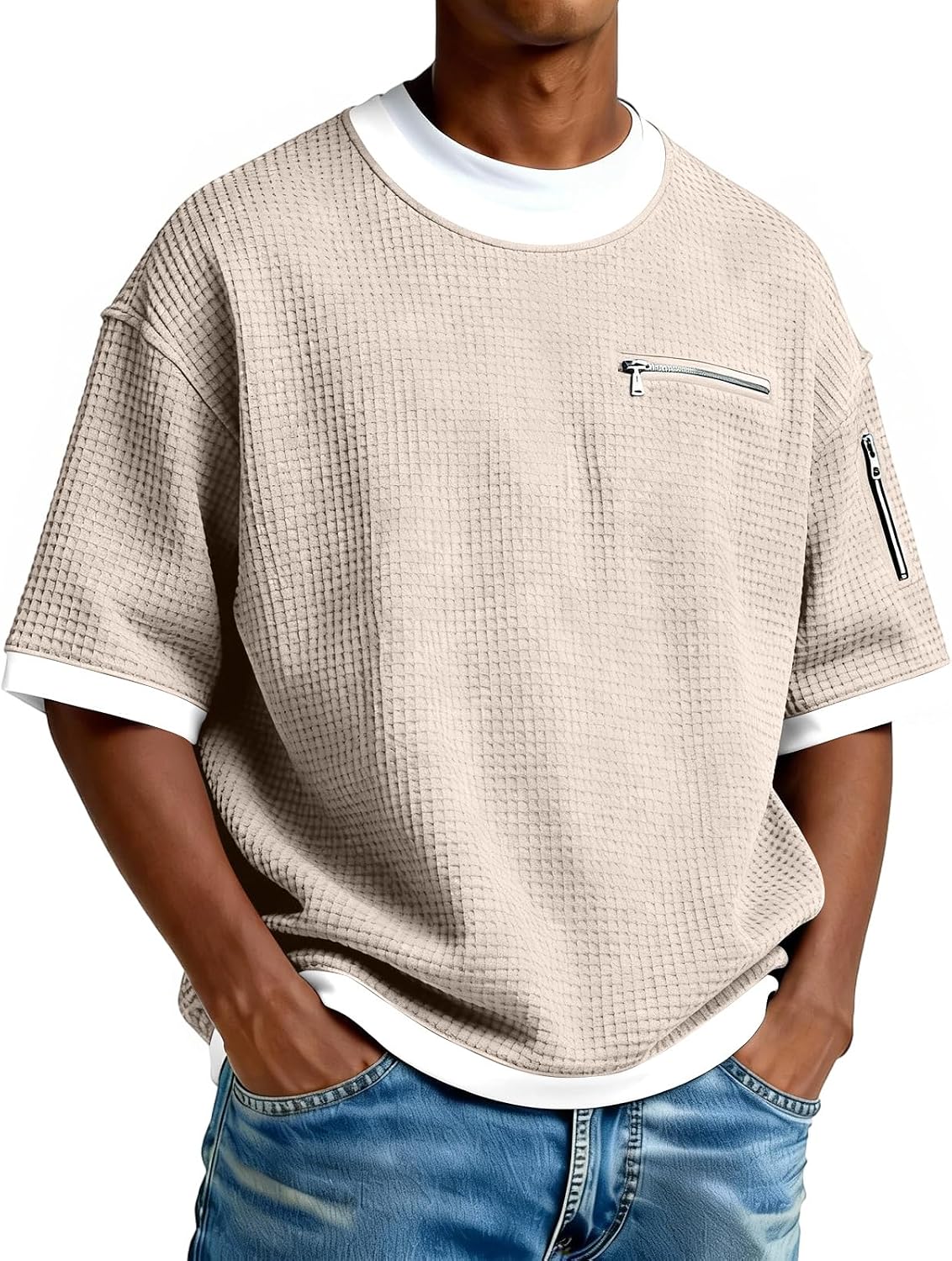 WENKOMG1 T Shirts for Man Short Sleeve Round Neck Basic Knit Casual Fashion T Shirt with Pocket, S-4XL