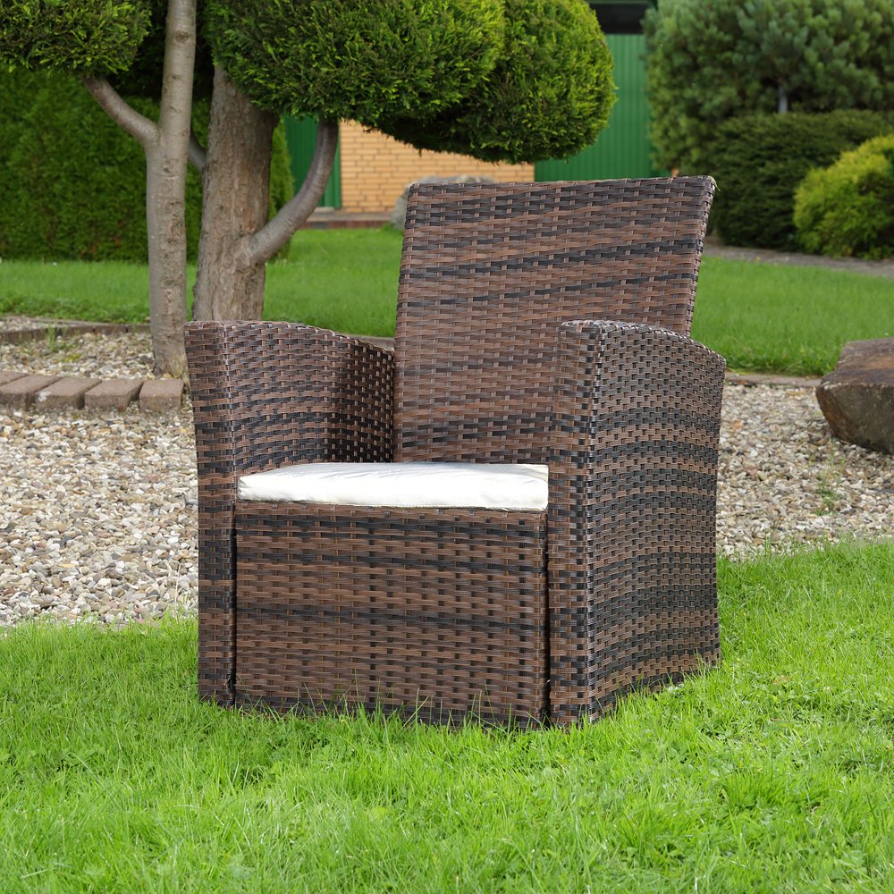Mucola Polyrattan Gartensessel 78x62x65 cm inkl. Sitzkissen wetterfest | Rattan Sessel Lounge Sessel Relaxsessel Outdoor Balkonsessel UV-beständig | Terrassensessel waschbare Bezüge Braun/Beige