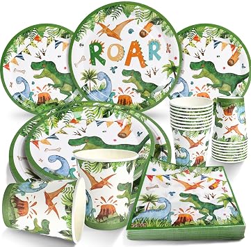 96Pcs Dinosaur Birthday Party Supplies Dino Plates Cups Napkins 24 Guest