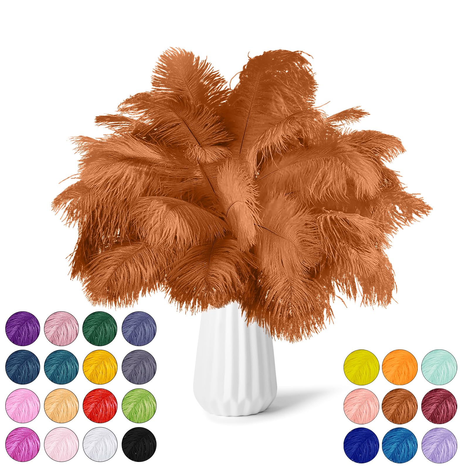 NEWONG 30pcs Brown Ostrich Feathers Natural Bulk 8-10in（20-25cm） Vase Craft Wedding Home Party Centerpieces Christmas Day Decoration