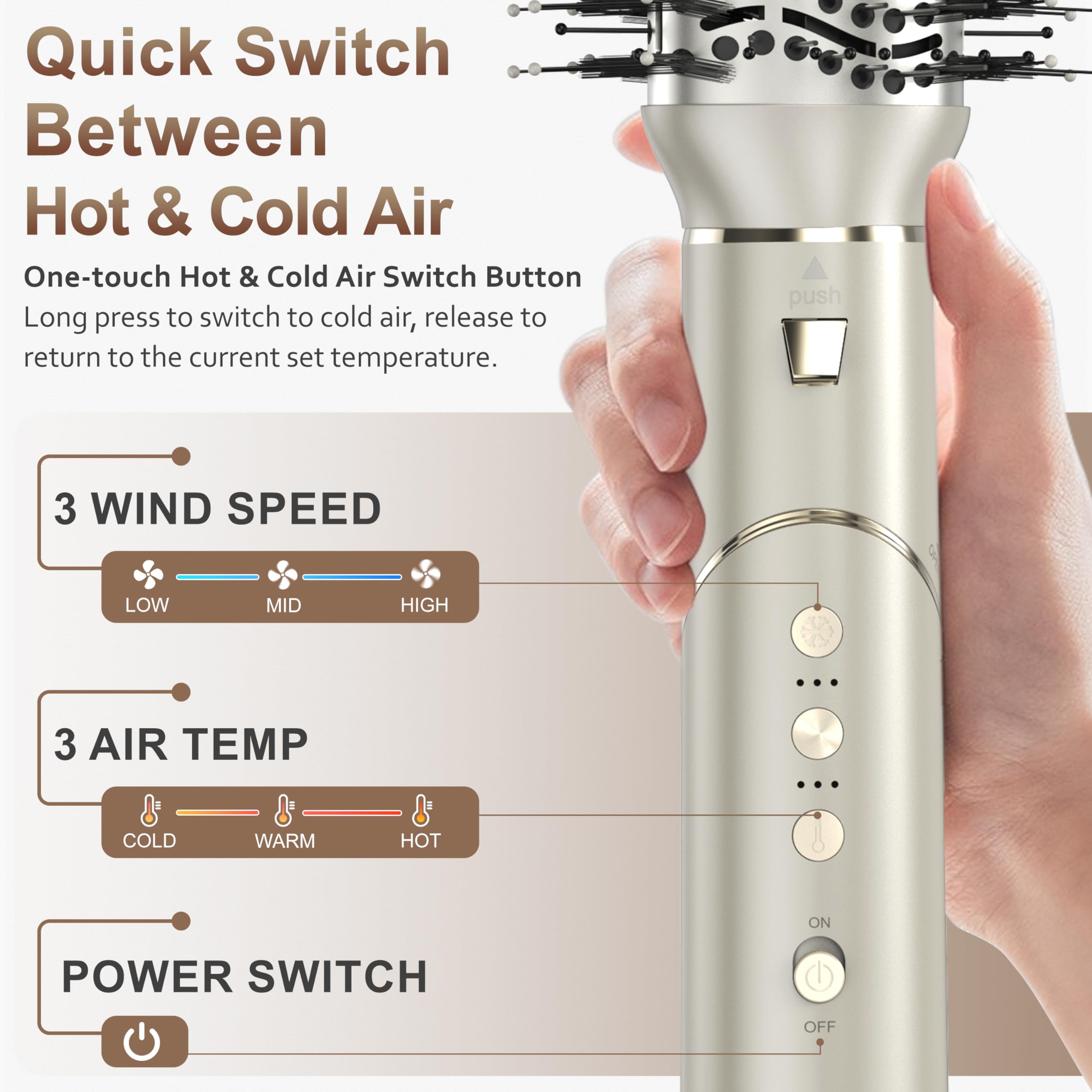 Hair Dryer Brush 7 in 1 Professional Hot Air Styler, 110,000 RPM High Speed Negative Ionic Dryer, Straightener Comb & 2 Auto Wrap Curlers, 2 Concentrator, Oval & Round Styling Brush 6