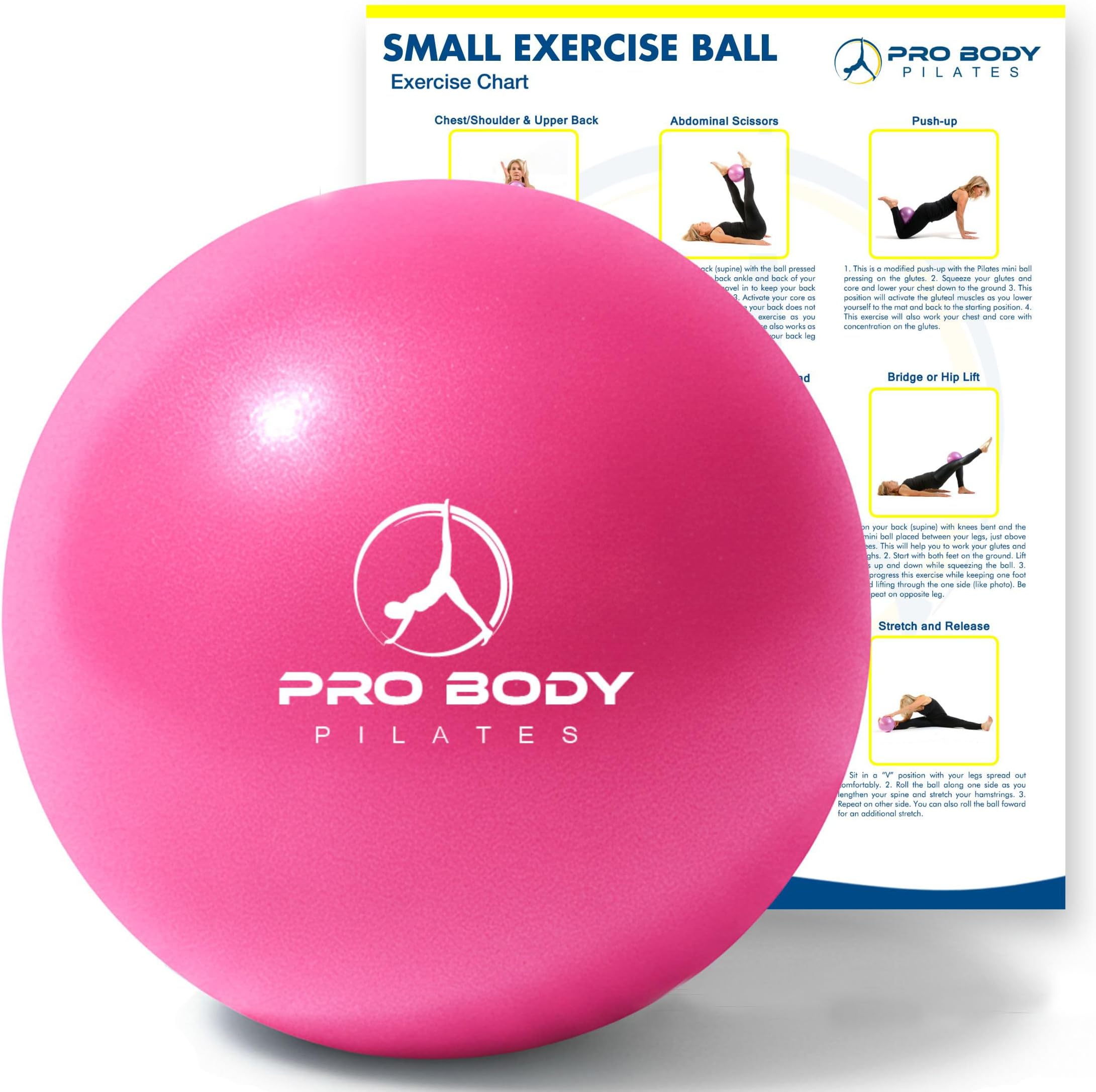 ProBody Pilates Mini Exercise Ball - 9 Inch Bender Ball For Stability, Barre, Pilates, Yoga, Core Training And Physical Therapy
