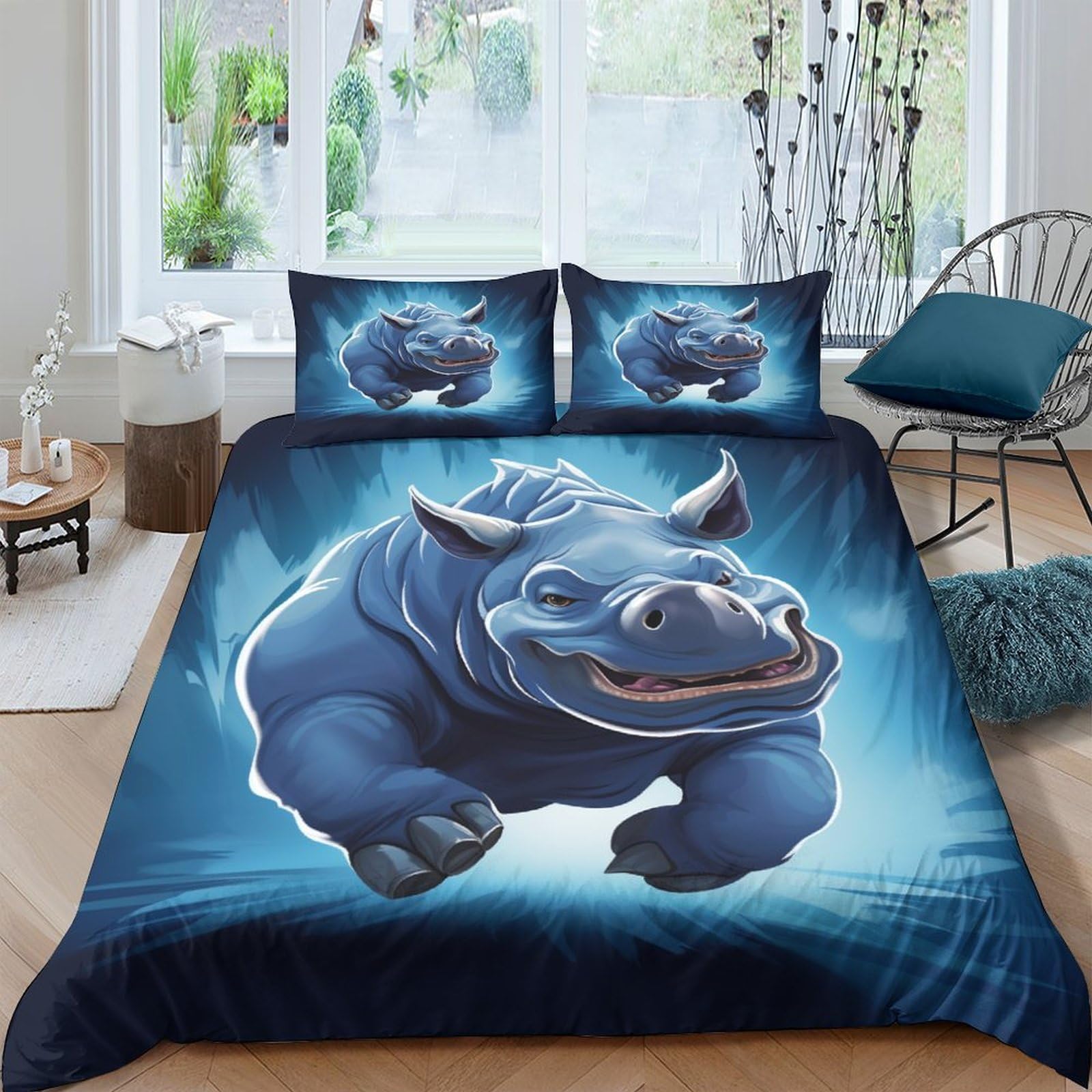 Housse de couette rhinocéros 3D respirante contre la chaleur