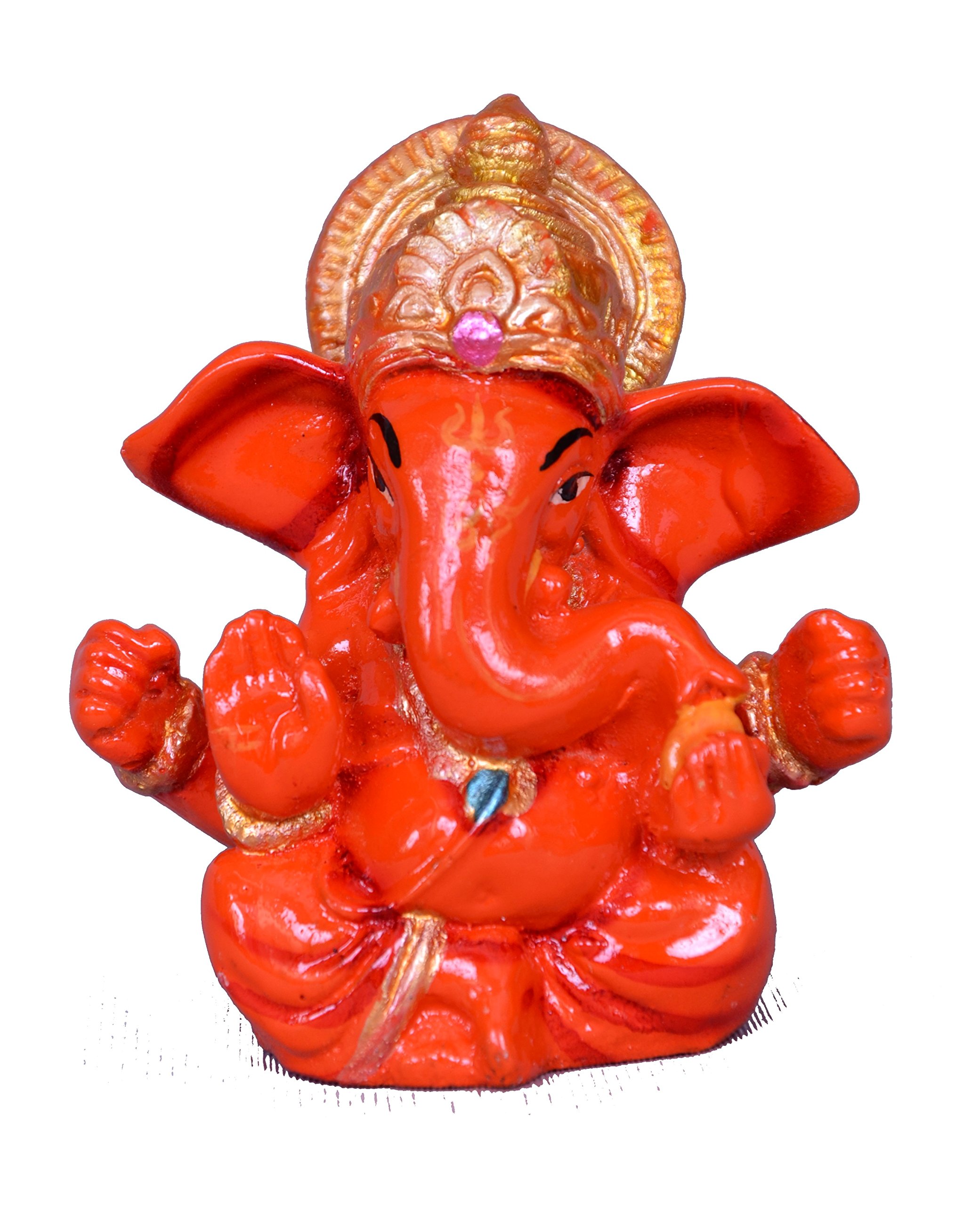 Ceramic God Ganesh Ganpati Idol ( Murti) for Car Dashboard , Sinduri/Orange