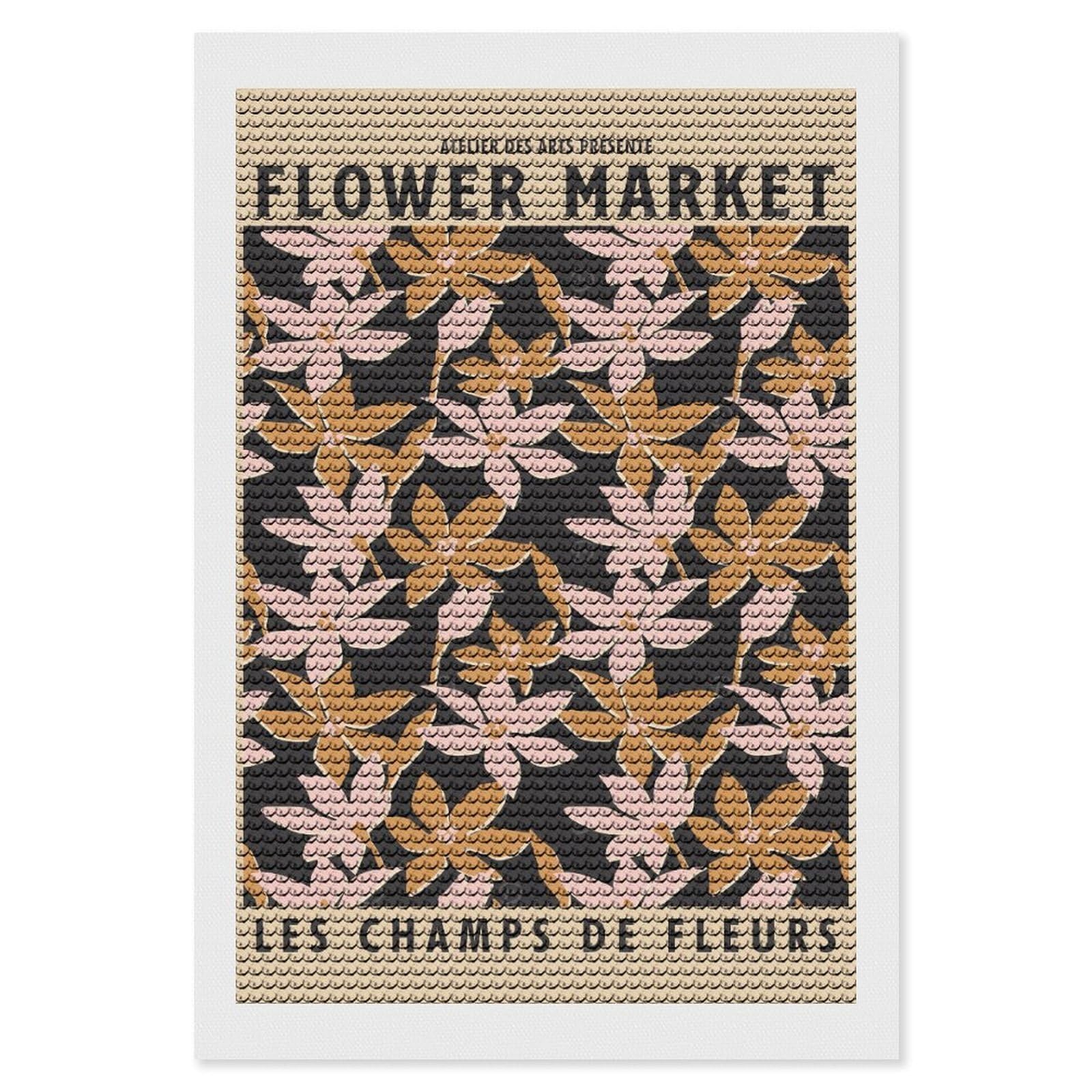 Junmoney Flower Market Floral Pattern Diamond Painting Kit 8"x12", Festive Craft Gift, Bedroom Decor, Full Kit Included, Creative Gift Idea